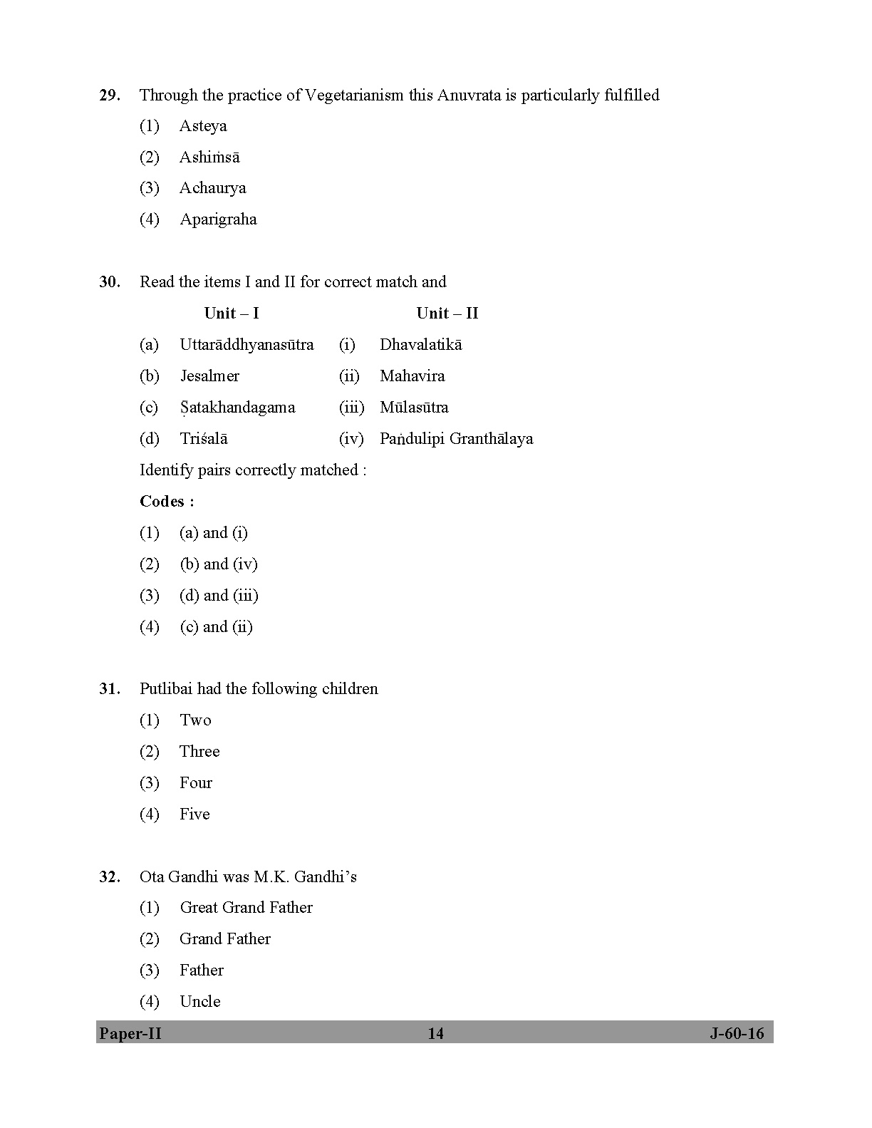 UGC NET Buddhist Jaina Gandhian and Peace Studies Question Paper II Set 2 July 2016 14