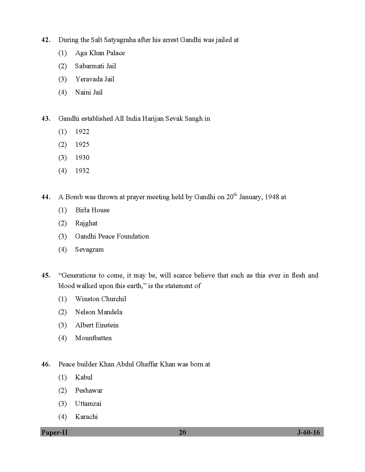 UGC NET Buddhist Jaina Gandhian and Peace Studies Question Paper II Set 2 July 2016 20