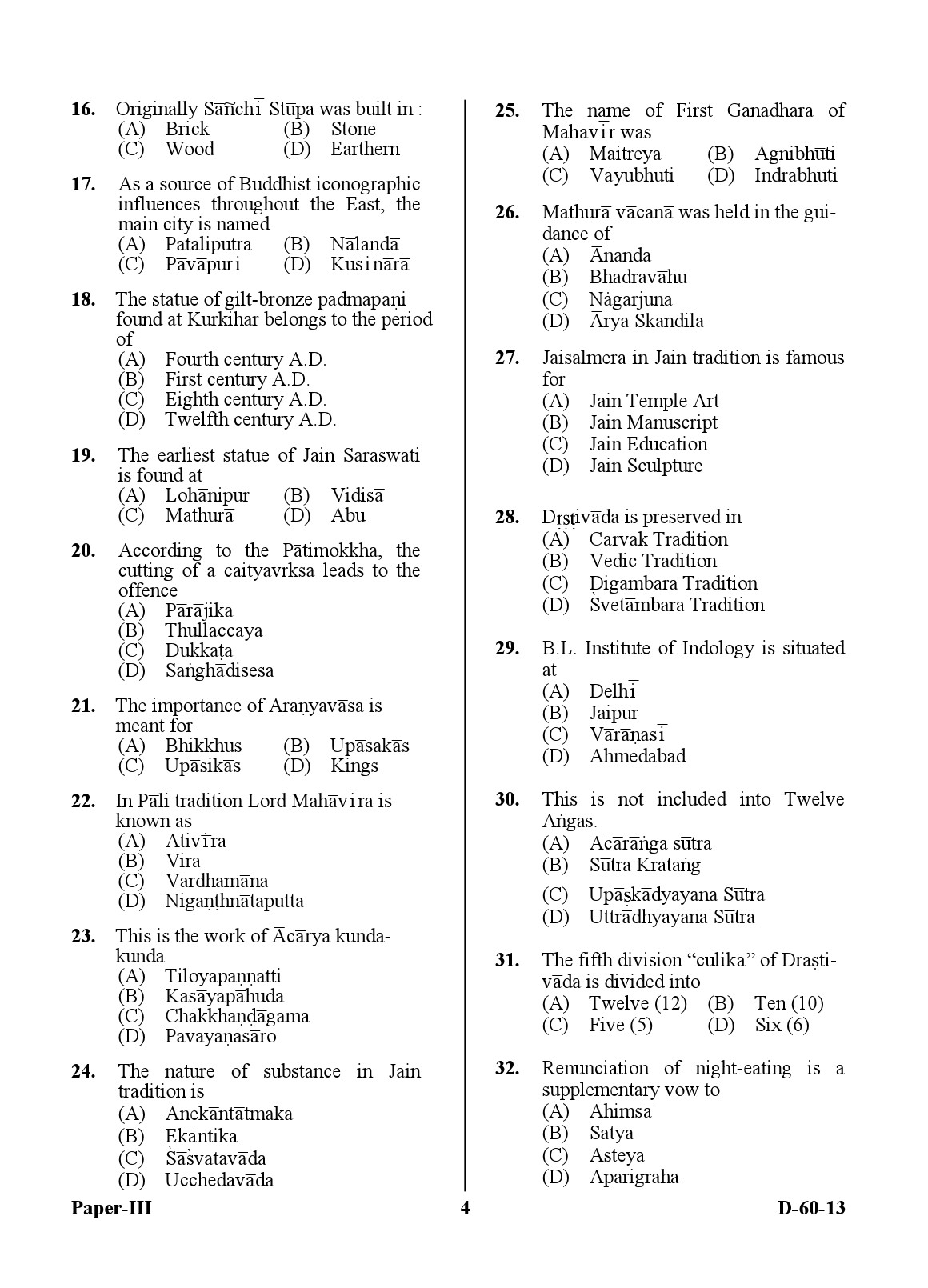 UGC NET Buddhist Jaina Gandhian and Peace Studies Question Paper III December 2013 4