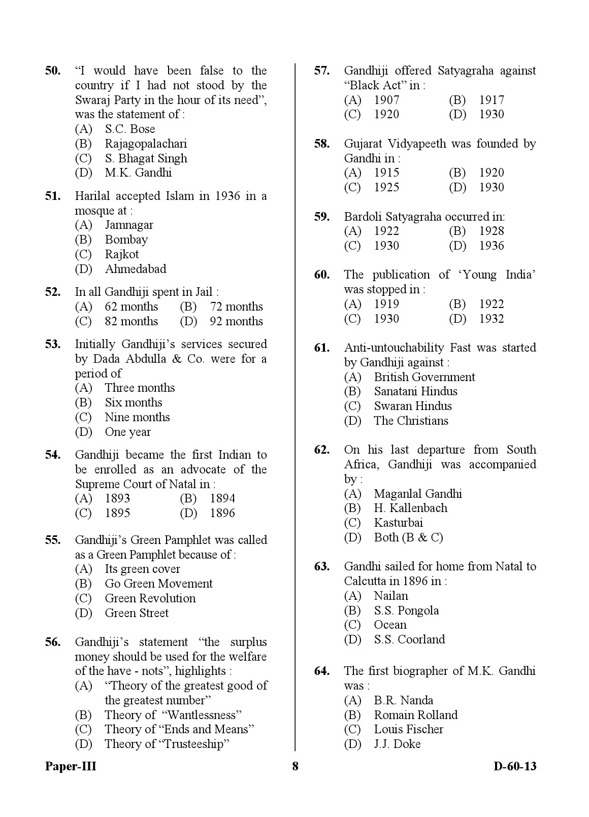 UGC NET Buddhist Jaina Gandhian and Peace Studies Question Paper III December 2013 9