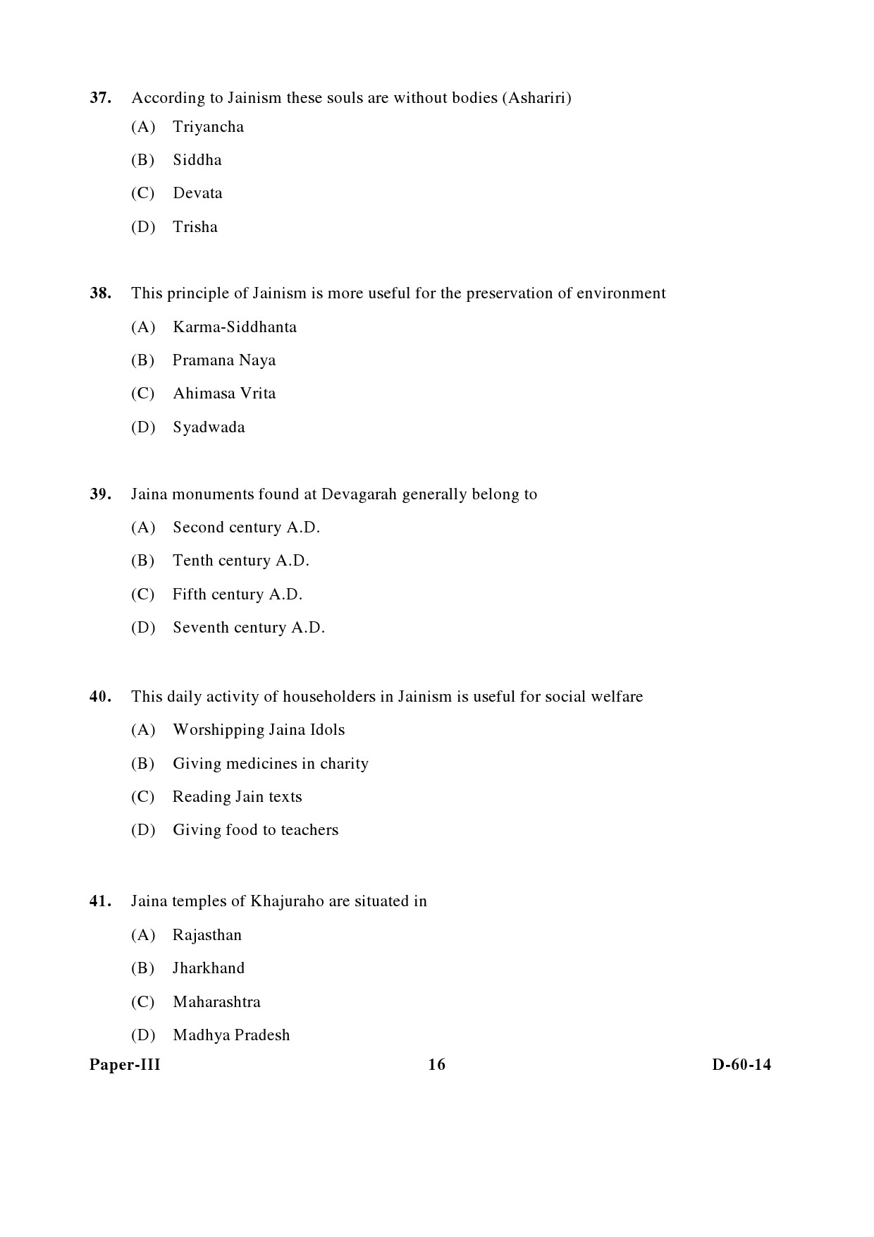 UGC NET Buddhist Jaina Gandhian and Peace Studies Question Paper III December 2014 16