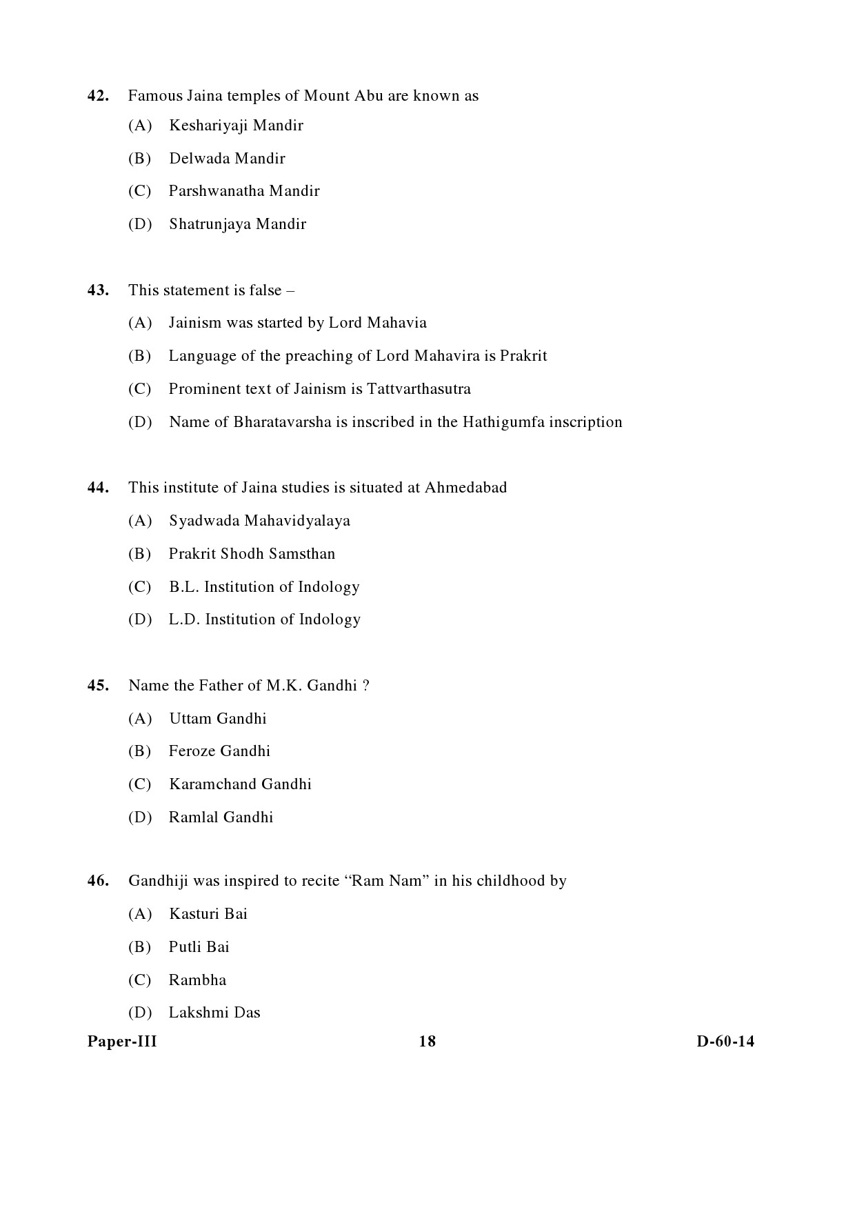 UGC NET Buddhist Jaina Gandhian and Peace Studies Question Paper III December 2014 18