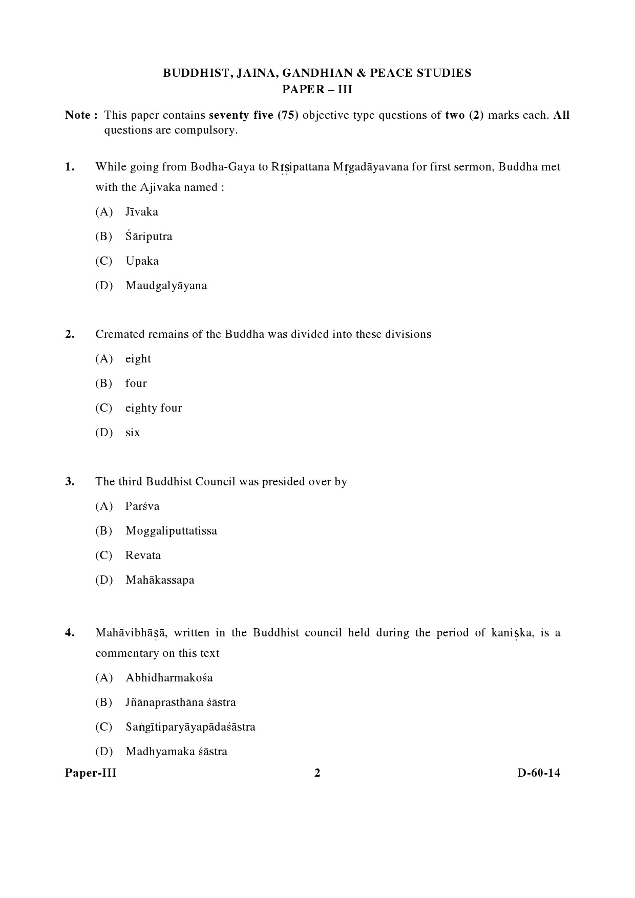 UGC NET Buddhist Jaina Gandhian and Peace Studies Question Paper III December 2014 2