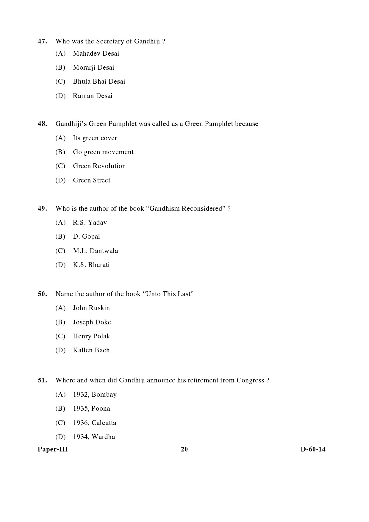 UGC NET Buddhist Jaina Gandhian and Peace Studies Question Paper III December 2014 20