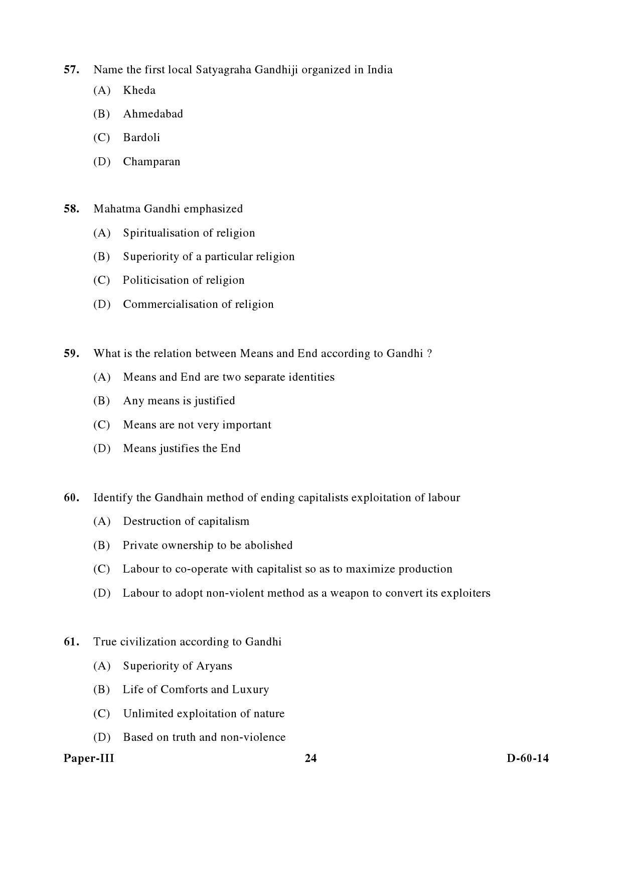 UGC NET Buddhist Jaina Gandhian and Peace Studies Question Paper III December 2014 24