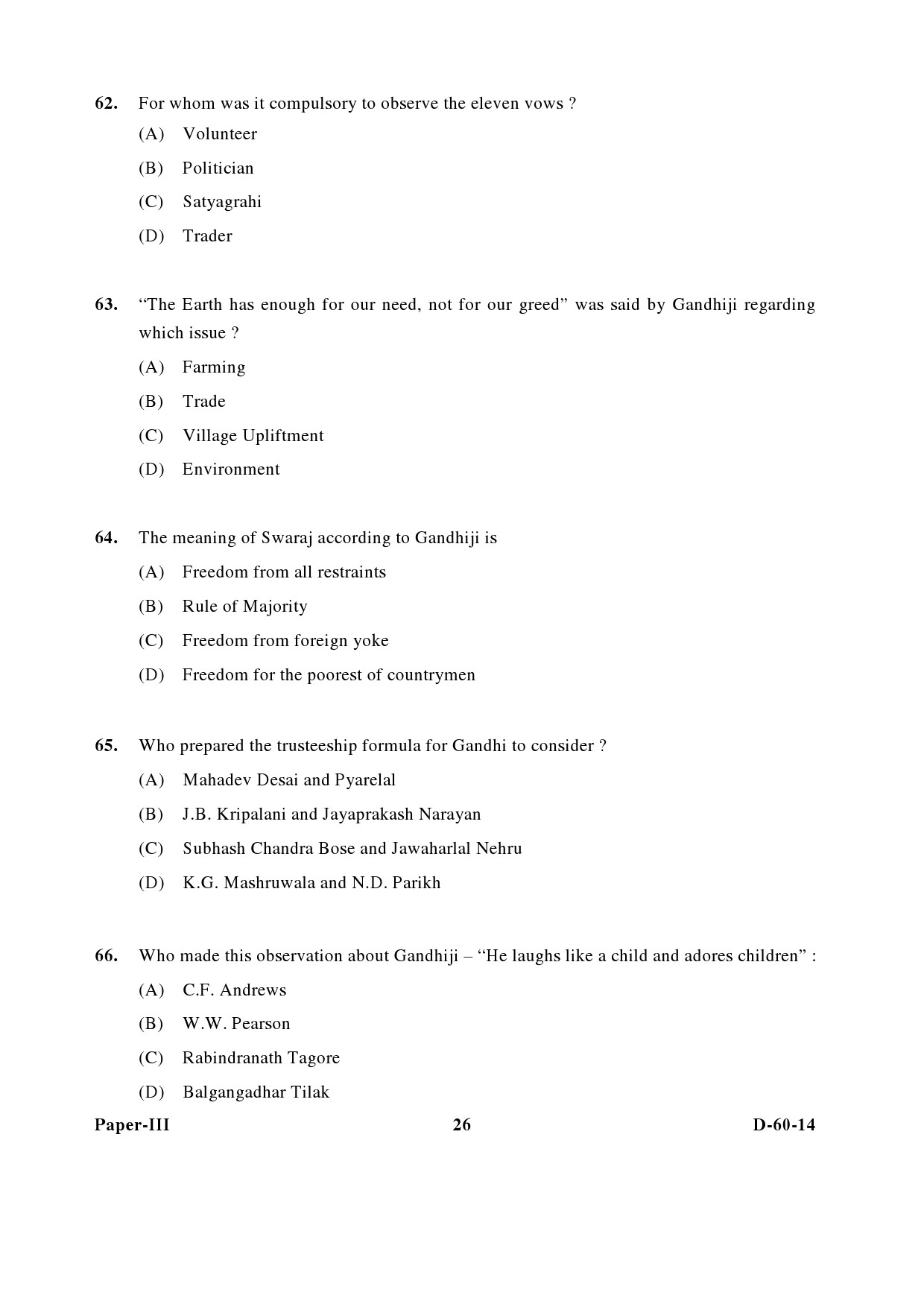 UGC NET Buddhist Jaina Gandhian and Peace Studies Question Paper III December 2014 26