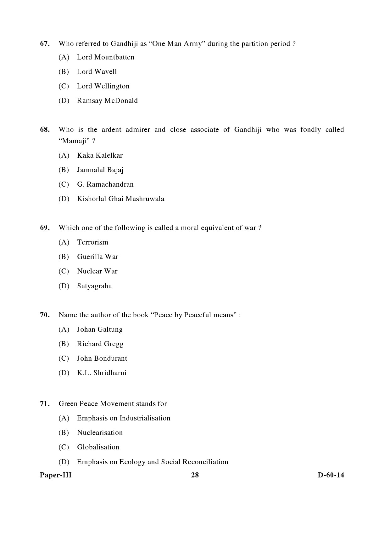 UGC NET Buddhist Jaina Gandhian and Peace Studies Question Paper III December 2014 28