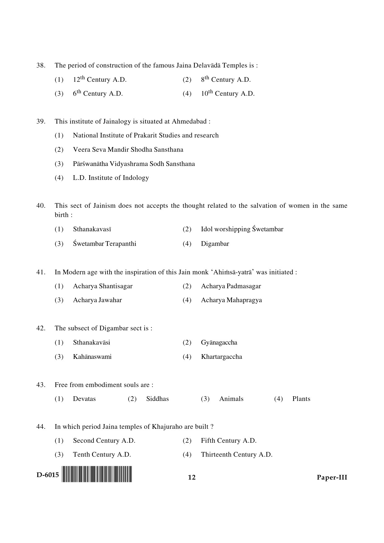 UGC NET Buddhist Jaina Gandhian and Peace Studies Question Paper III December 2015 12