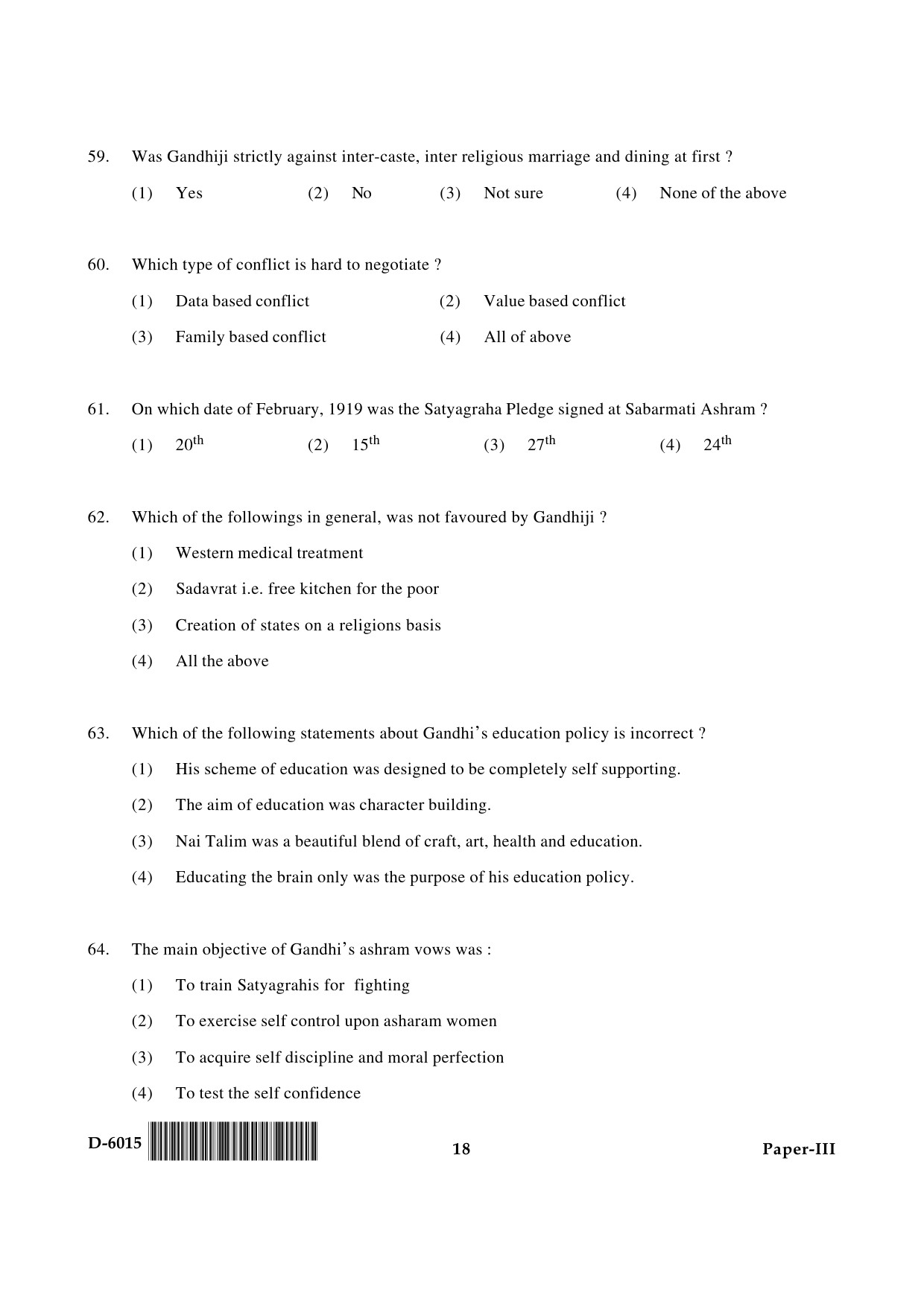 UGC NET Buddhist Jaina Gandhian and Peace Studies Question Paper III December 2015 18