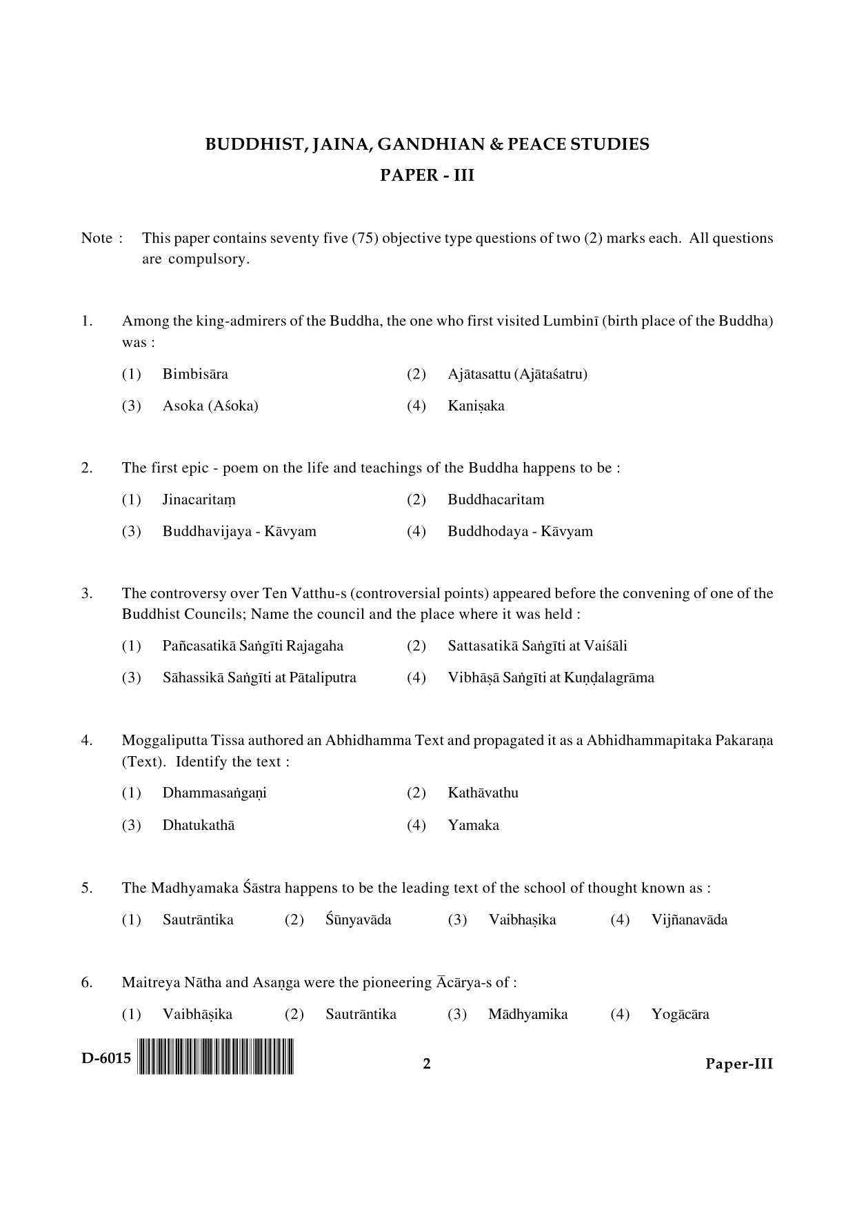 UGC NET Buddhist Jaina Gandhian and Peace Studies Question Paper III December 2015 2