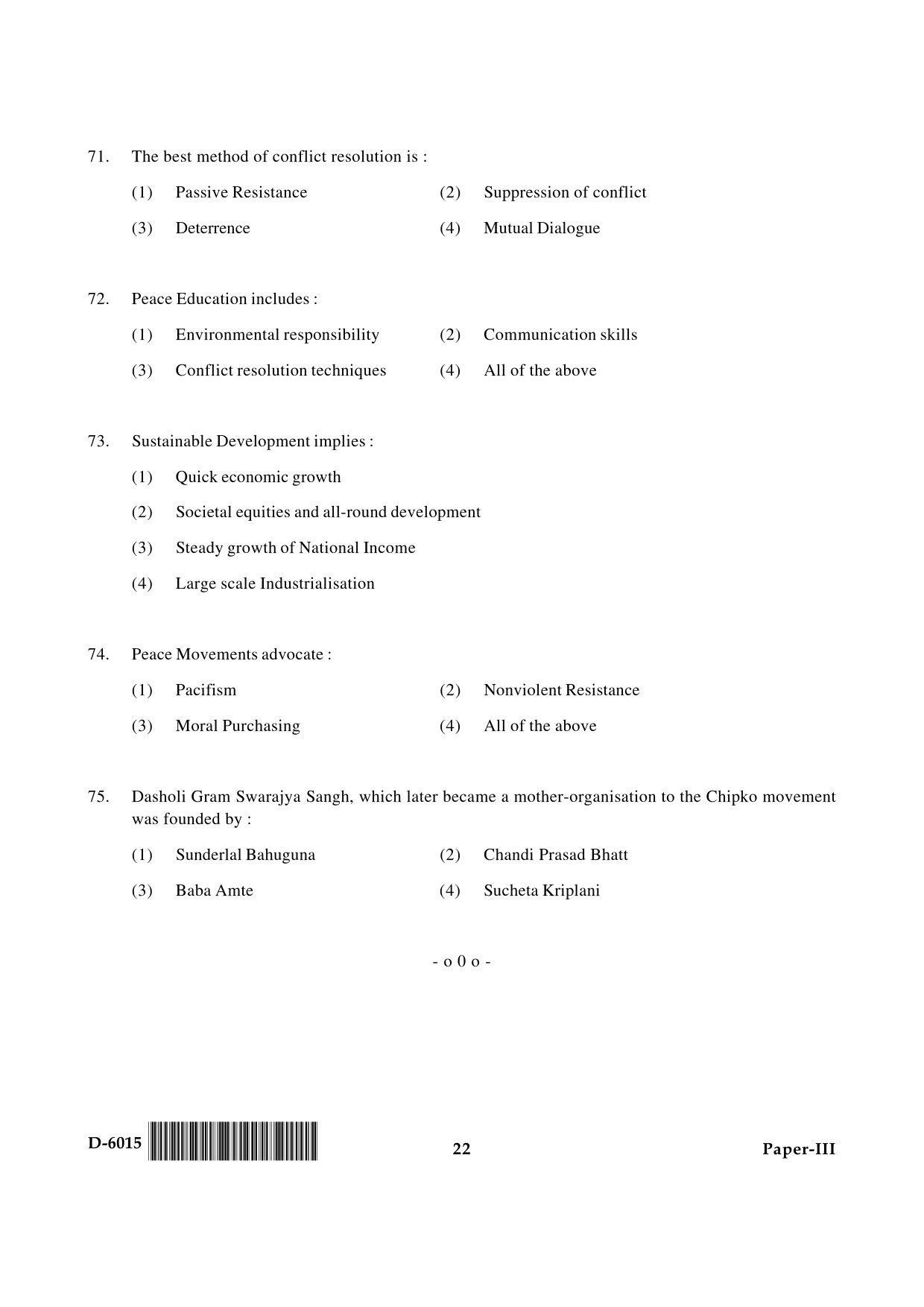 UGC NET Buddhist Jaina Gandhian and Peace Studies Question Paper III December 2015 22