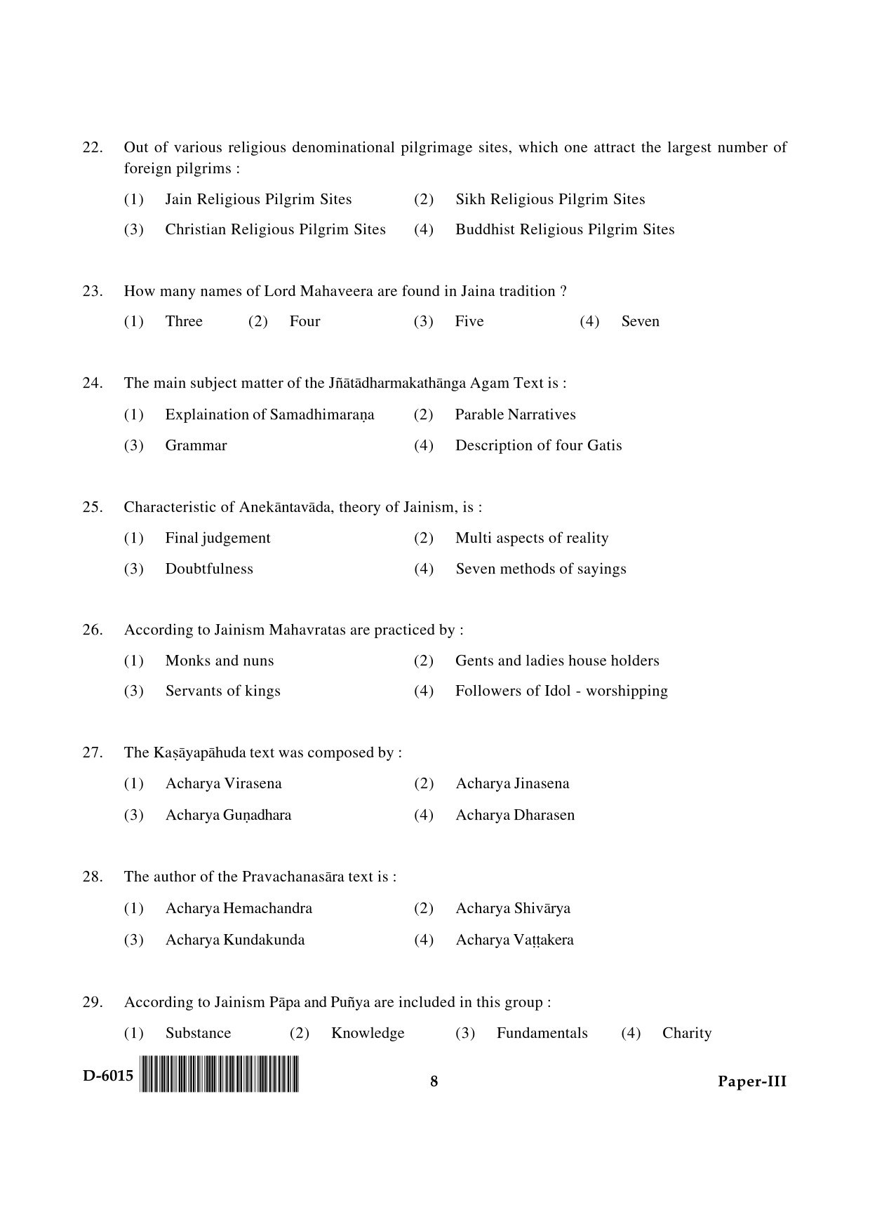 UGC NET Buddhist Jaina Gandhian and Peace Studies Question Paper III December 2015 8