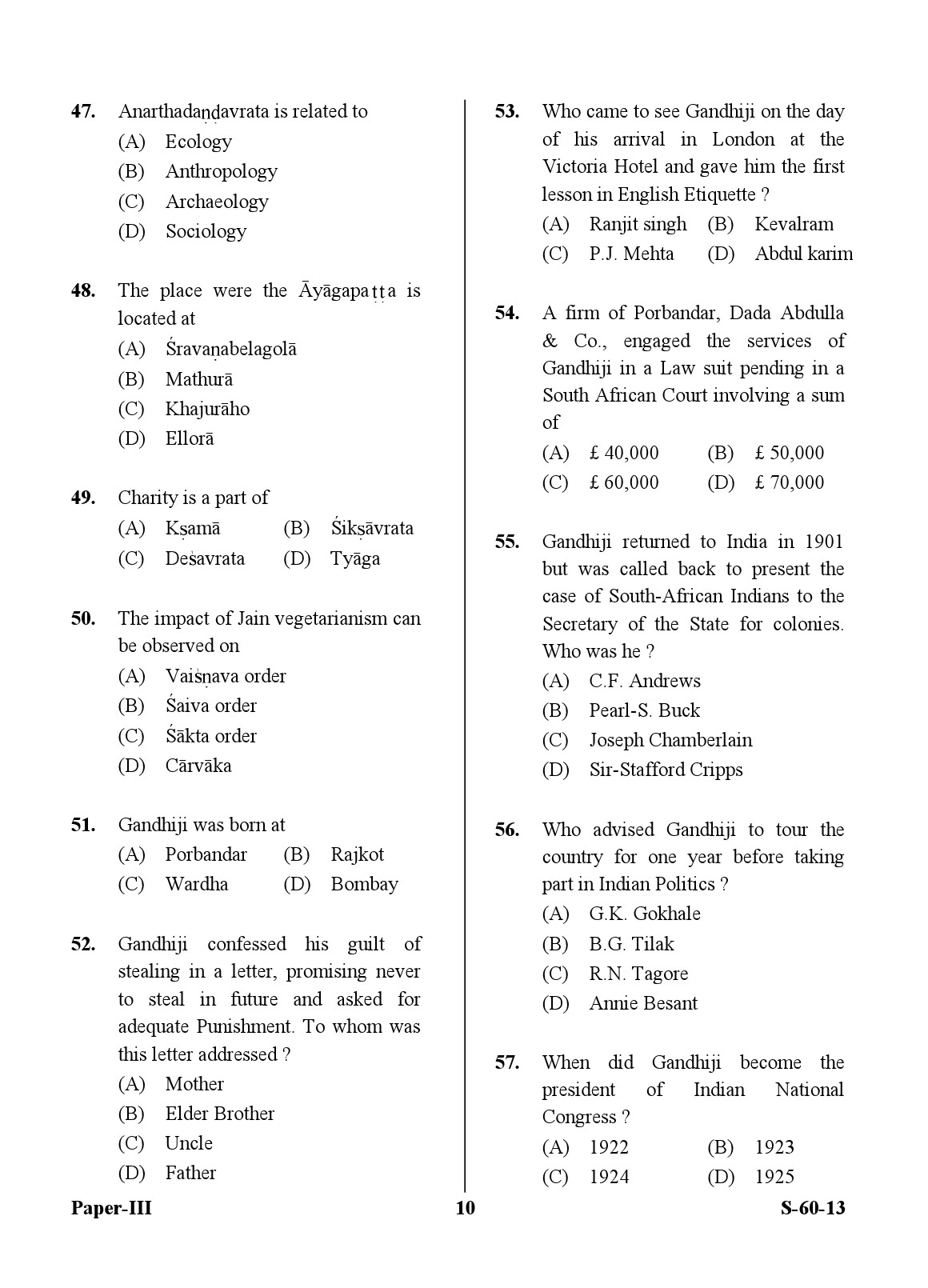 UGC NET Buddhist Jaina Gandhian and Peace Studies Question Paper III Exam September 2013 10