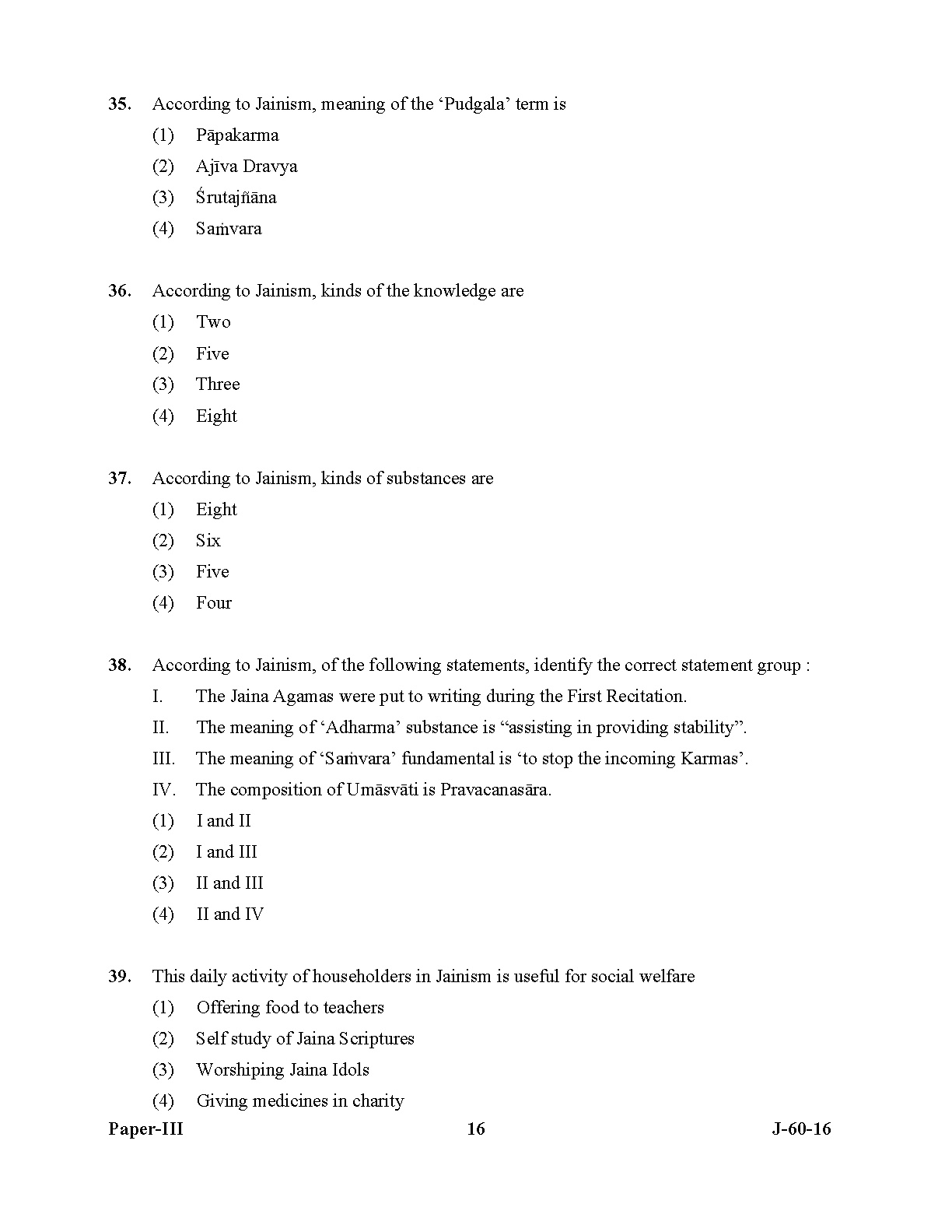 UGC NET Buddhist Jaina Gandhian and Peace Studies Question Paper III July 2016 16