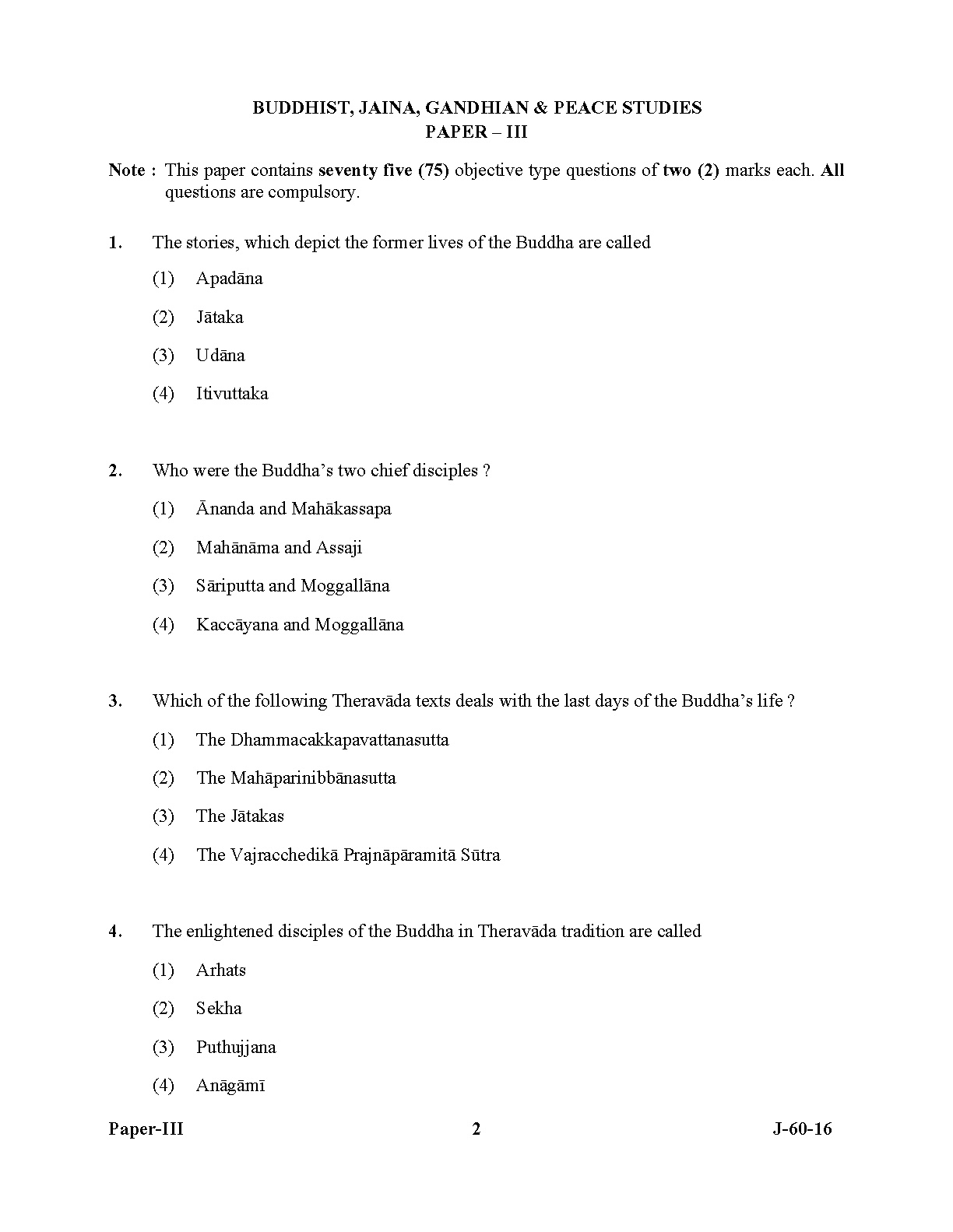 UGC NET Buddhist Jaina Gandhian and Peace Studies Question Paper III July 2016 2