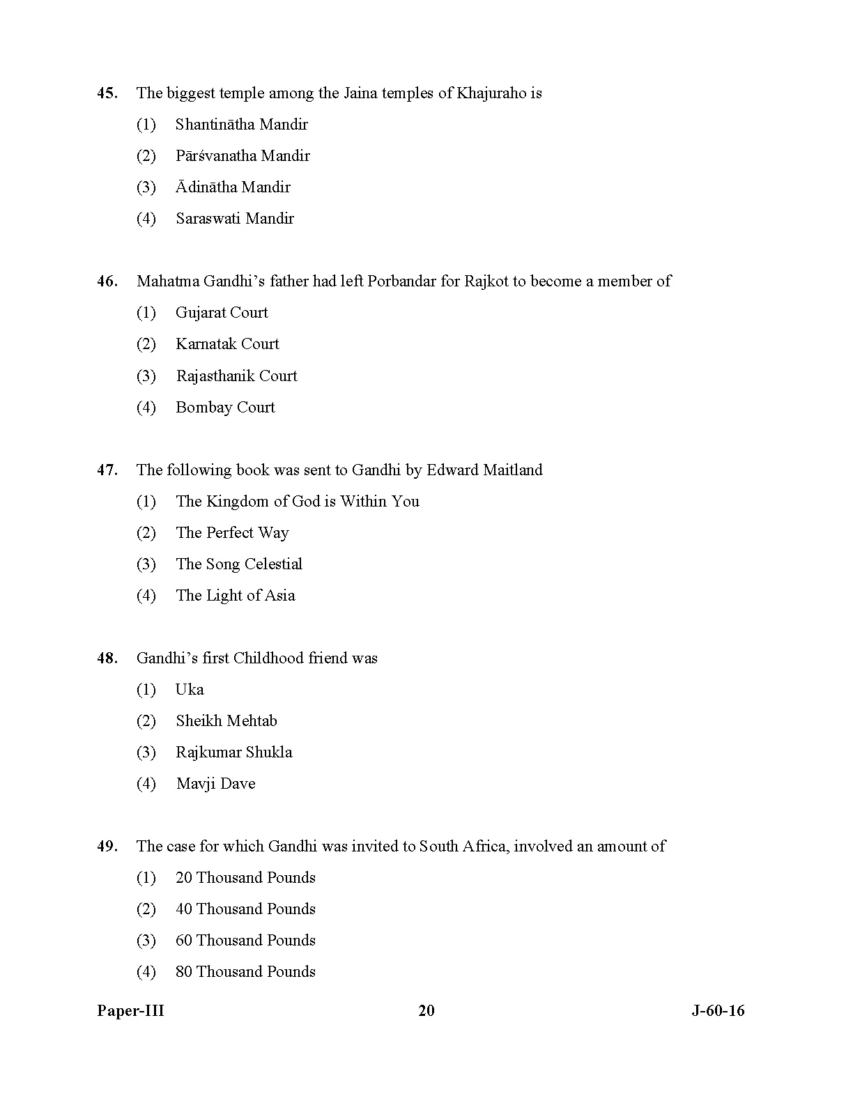 UGC NET Buddhist Jaina Gandhian and Peace Studies Question Paper III July 2016 20