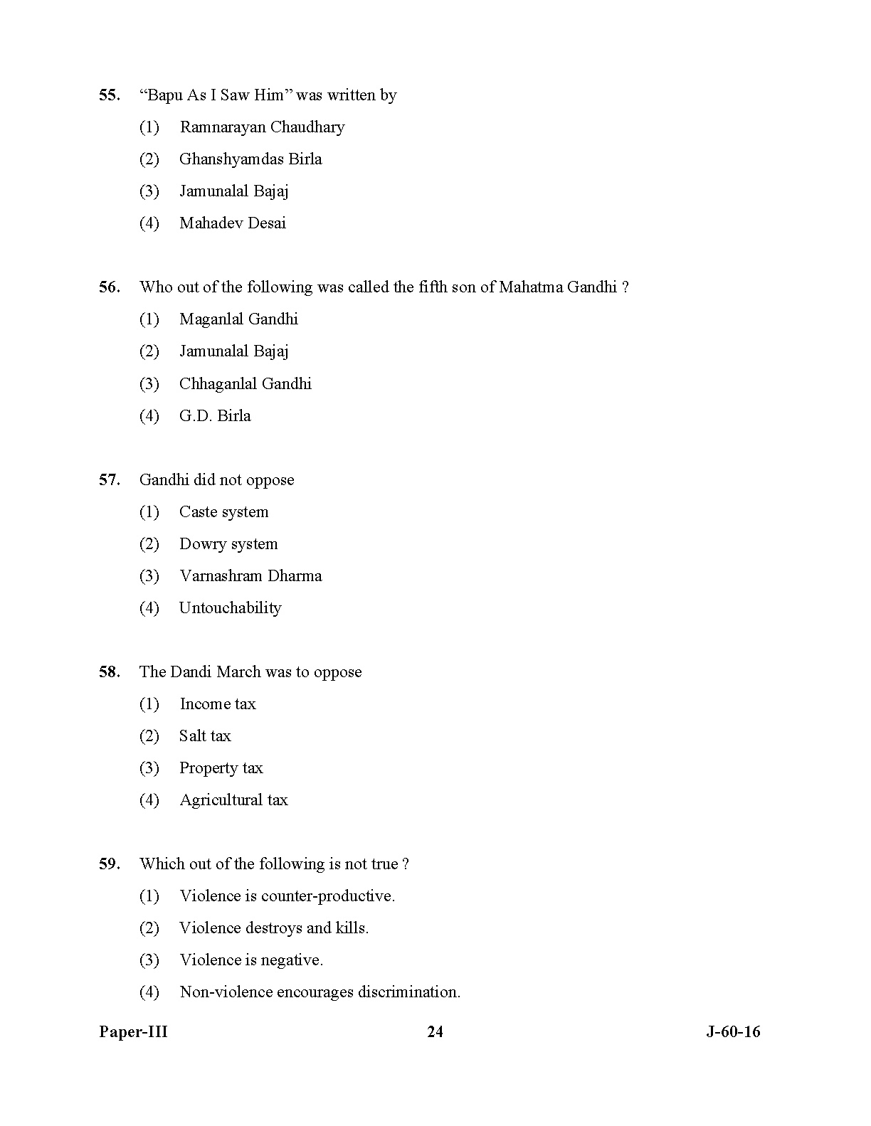 UGC NET Buddhist Jaina Gandhian and Peace Studies Question Paper III July 2016 24