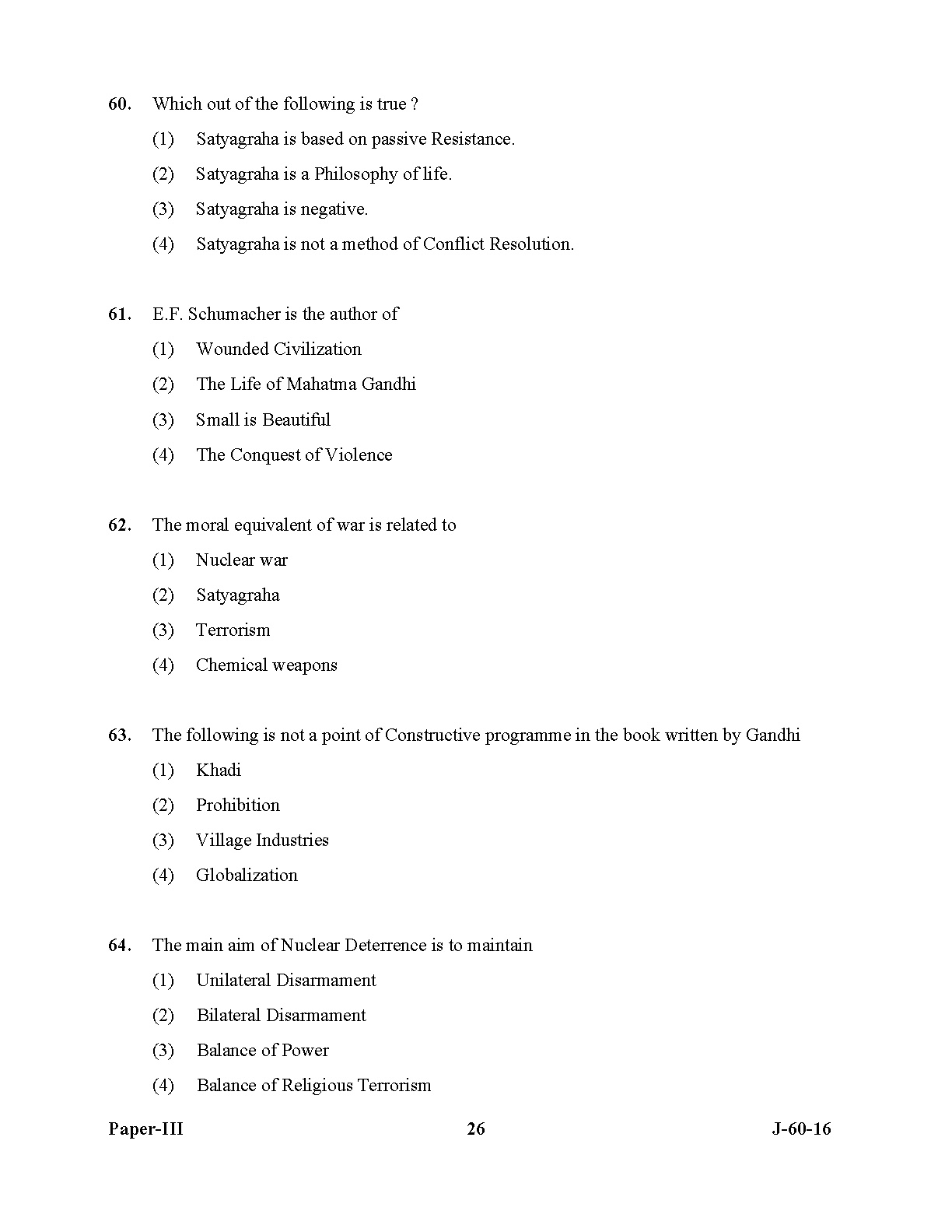 UGC NET Buddhist Jaina Gandhian and Peace Studies Question Paper III July 2016 26