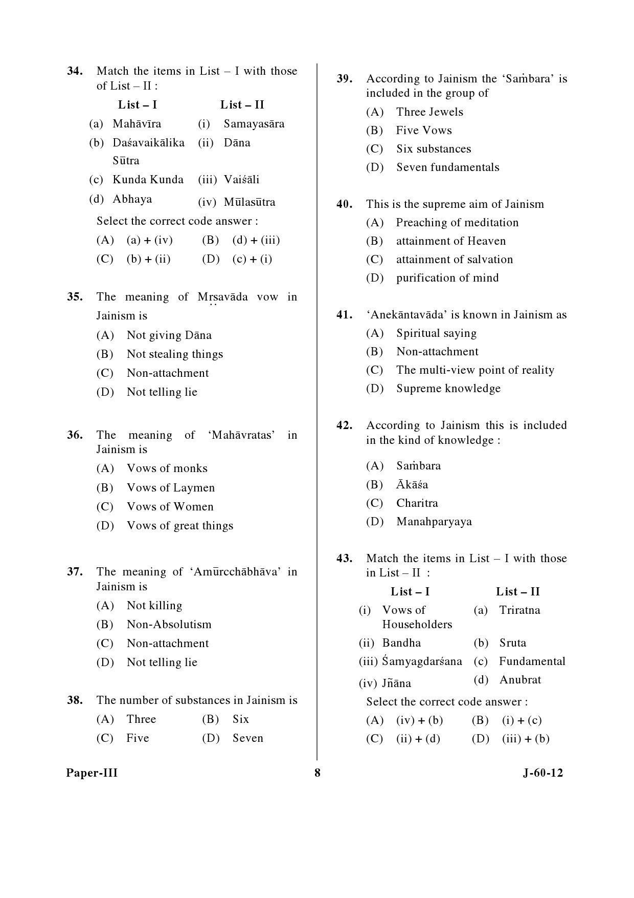 UGC NET Buddhist Jaina Gandhian and Peace Studies Question Paper III June 2012 8