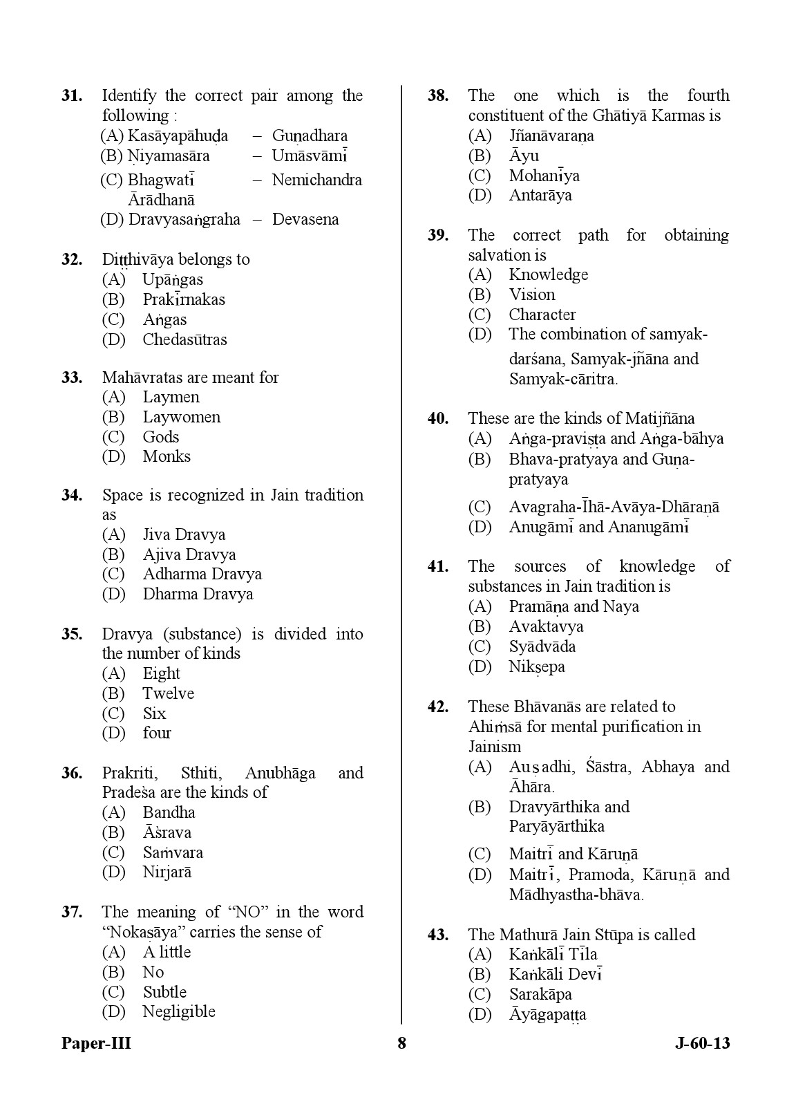 UGC NET Buddhist Jaina Gandhian and Peace Studies Question Paper III June 2013 8