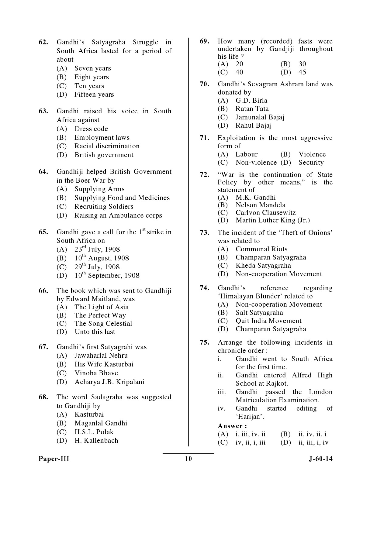 UGC NET Buddhist Jaina Gandhian and Peace Studies Question Paper III June 2014 10