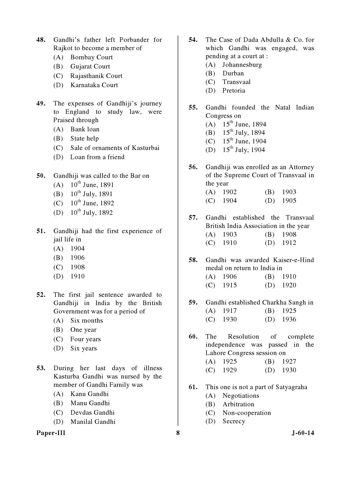 UGC NET Buddhist Jaina Gandhian and Peace Studies Question Paper III June 2014 8