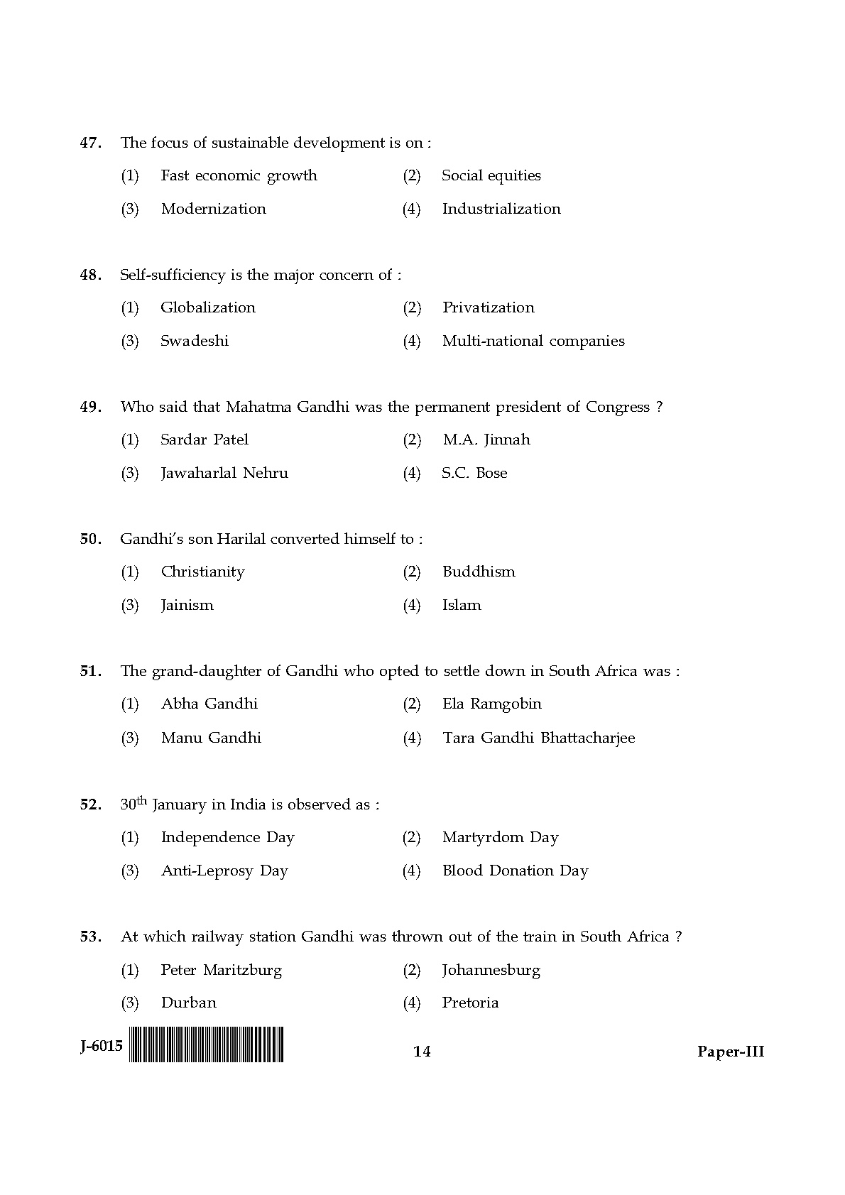 UGC NET Buddhist Jaina Gandhian and Peace Studies Question Paper III June 2015 14