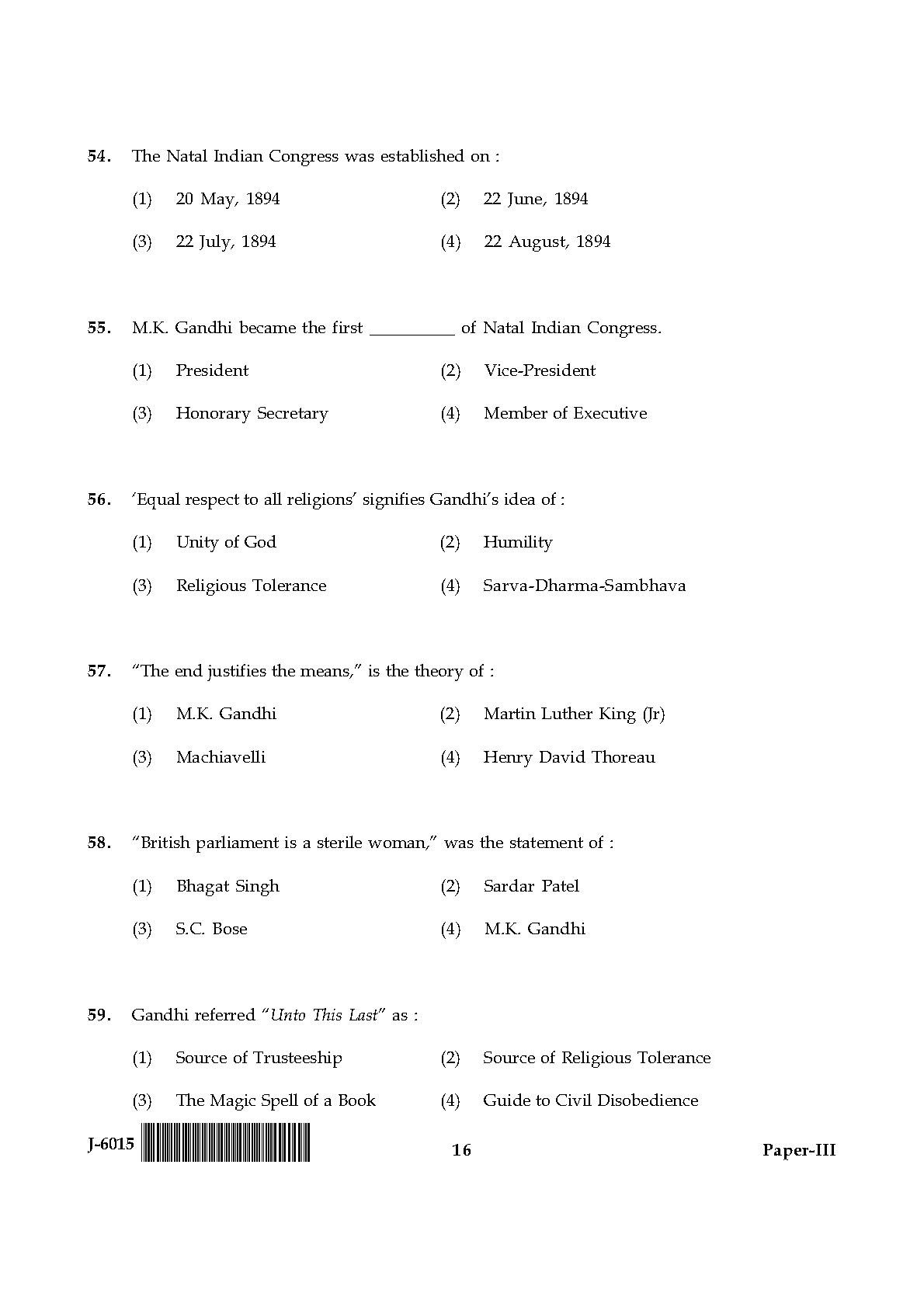 UGC NET Buddhist Jaina Gandhian and Peace Studies Question Paper III June 2015 16