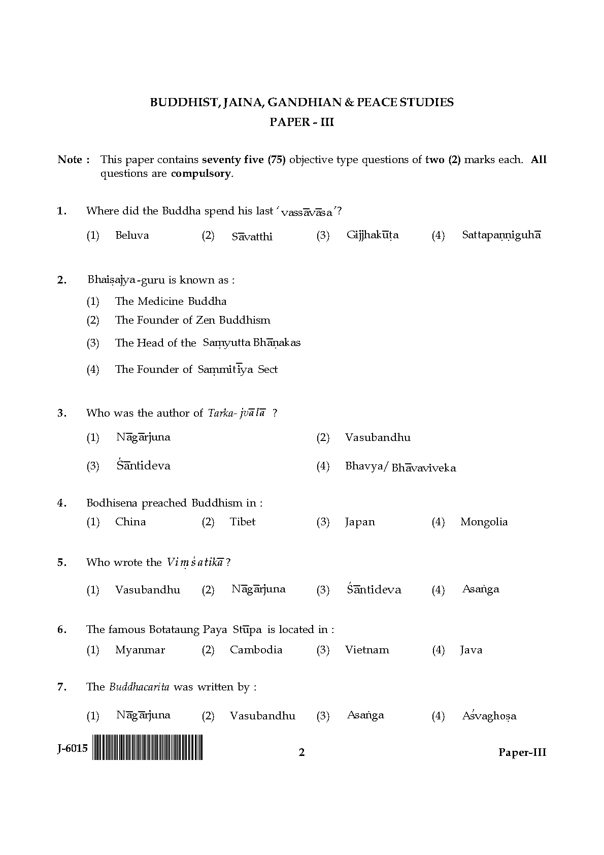 UGC NET Buddhist Jaina Gandhian and Peace Studies Question Paper III June 2015 2