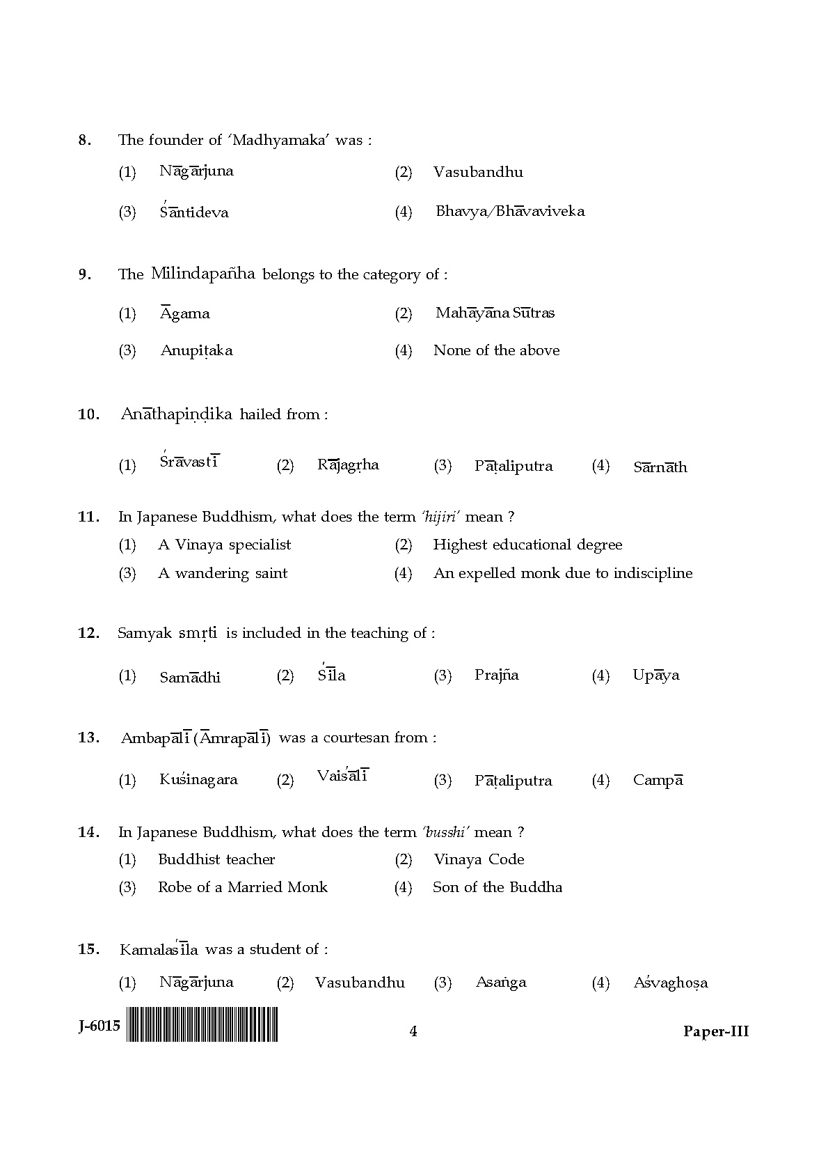 UGC NET Buddhist Jaina Gandhian and Peace Studies Question Paper III June 2015 4