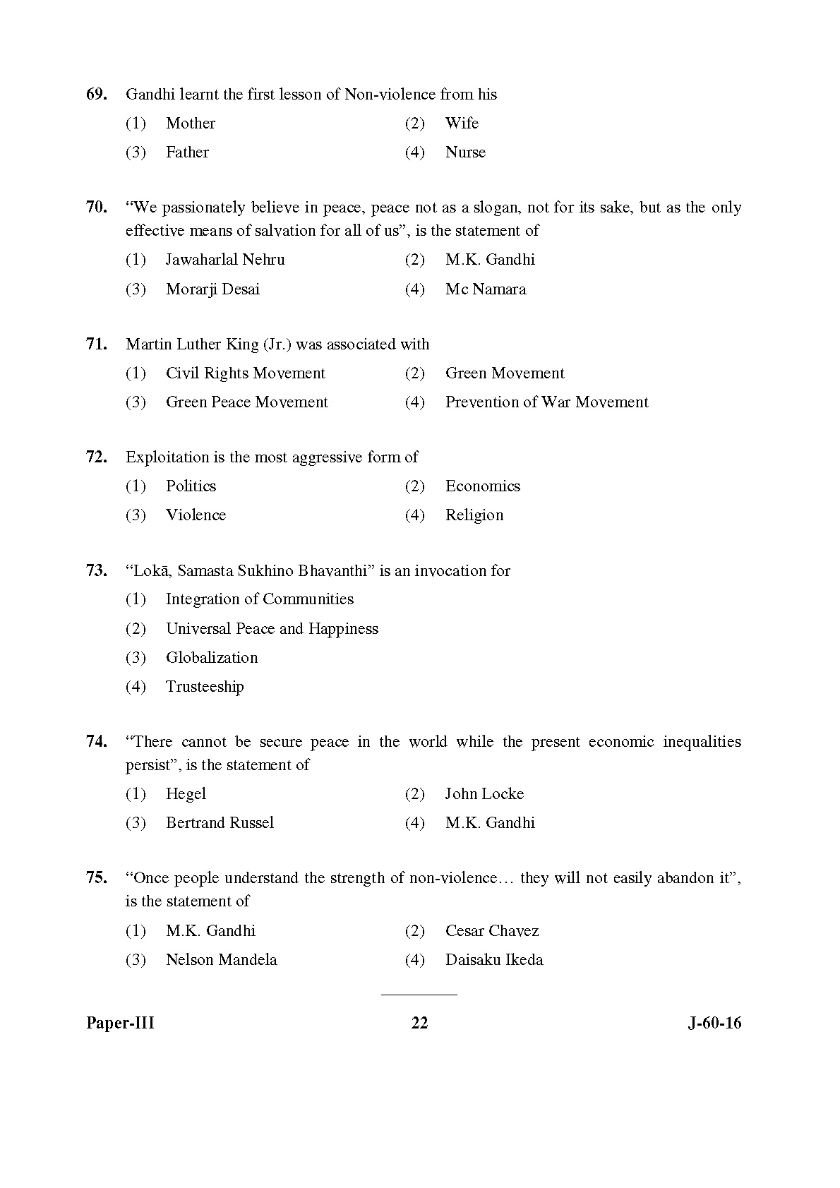 UGC NET Buddhist Jaina Gandhian and Peace Studies Question Paper III Set 2 July 2016 22