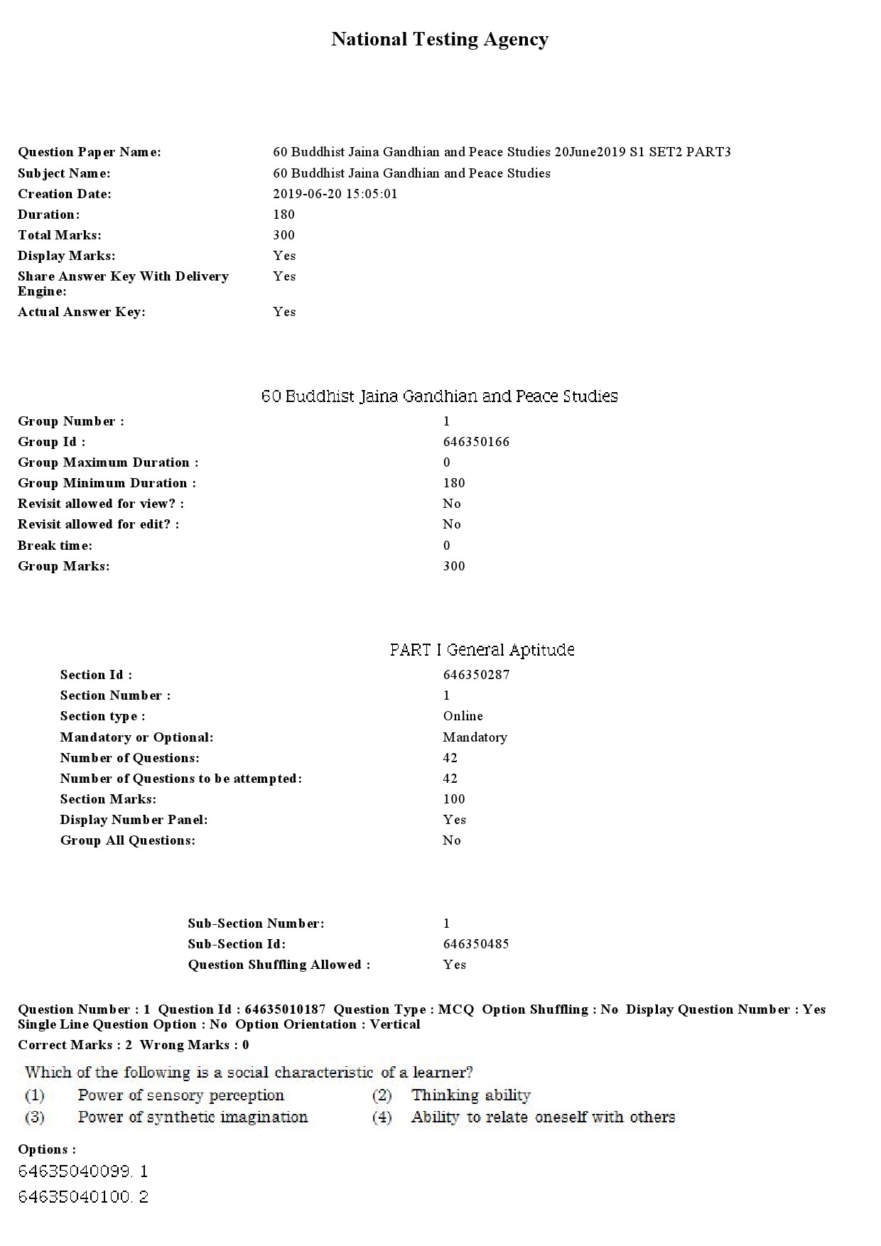 UGC NET Buddhist Jaina Gandhian and Peace Studies Question Paper June 2019 1