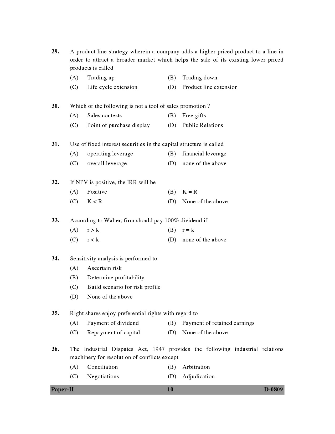 UGC NET Commerce Question Paper II December 2009 10