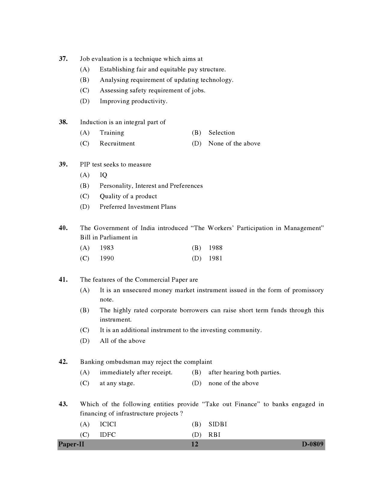 UGC NET Commerce Question Paper II December 2009 12