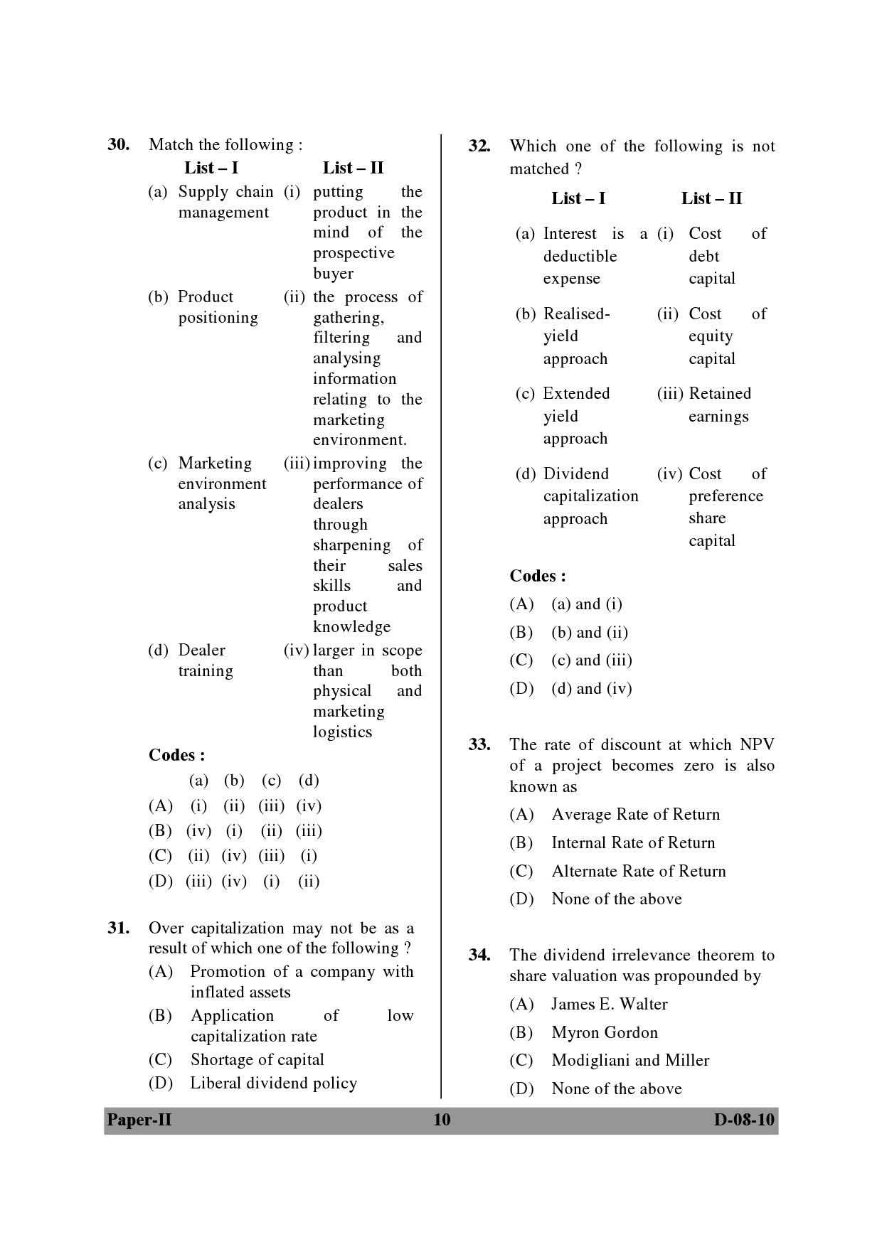 UGC NET Commerce Question Paper II December 2010 10