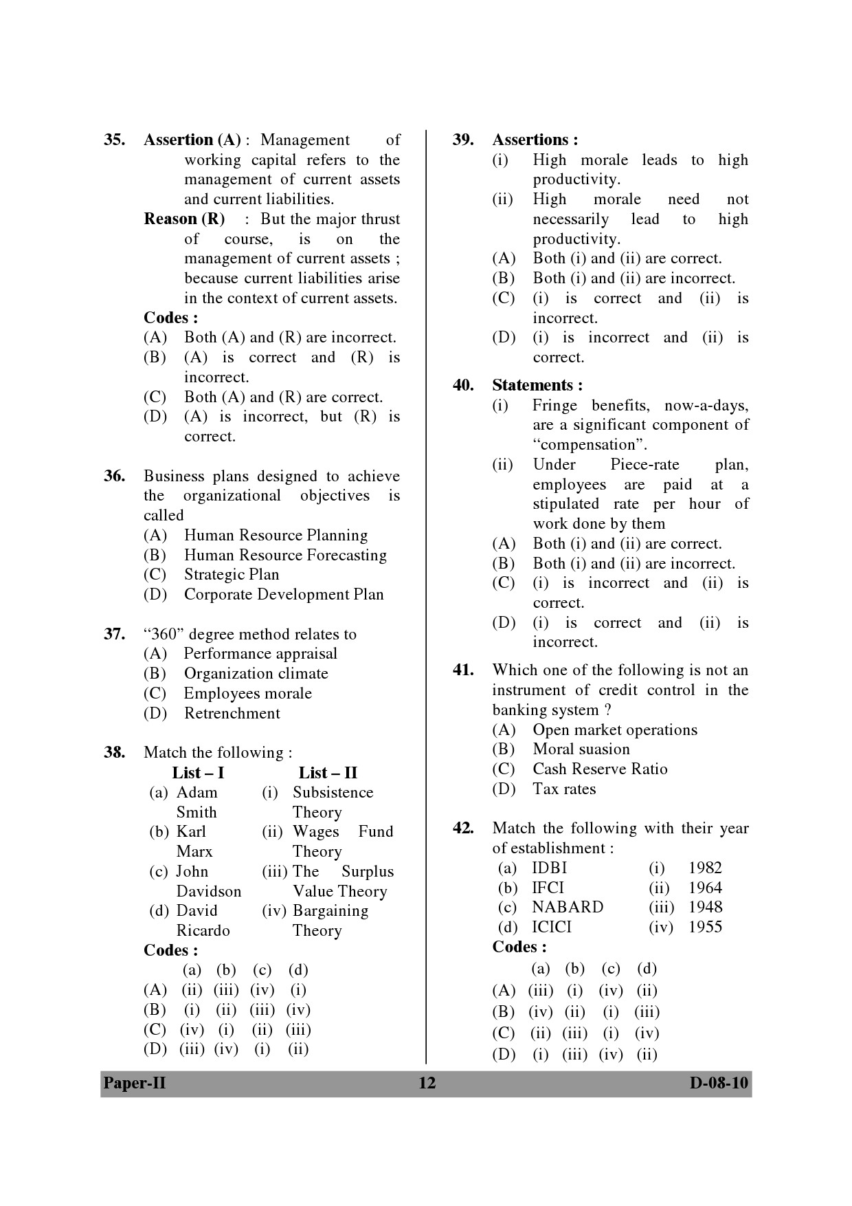 UGC NET Commerce Question Paper II December 2010 12