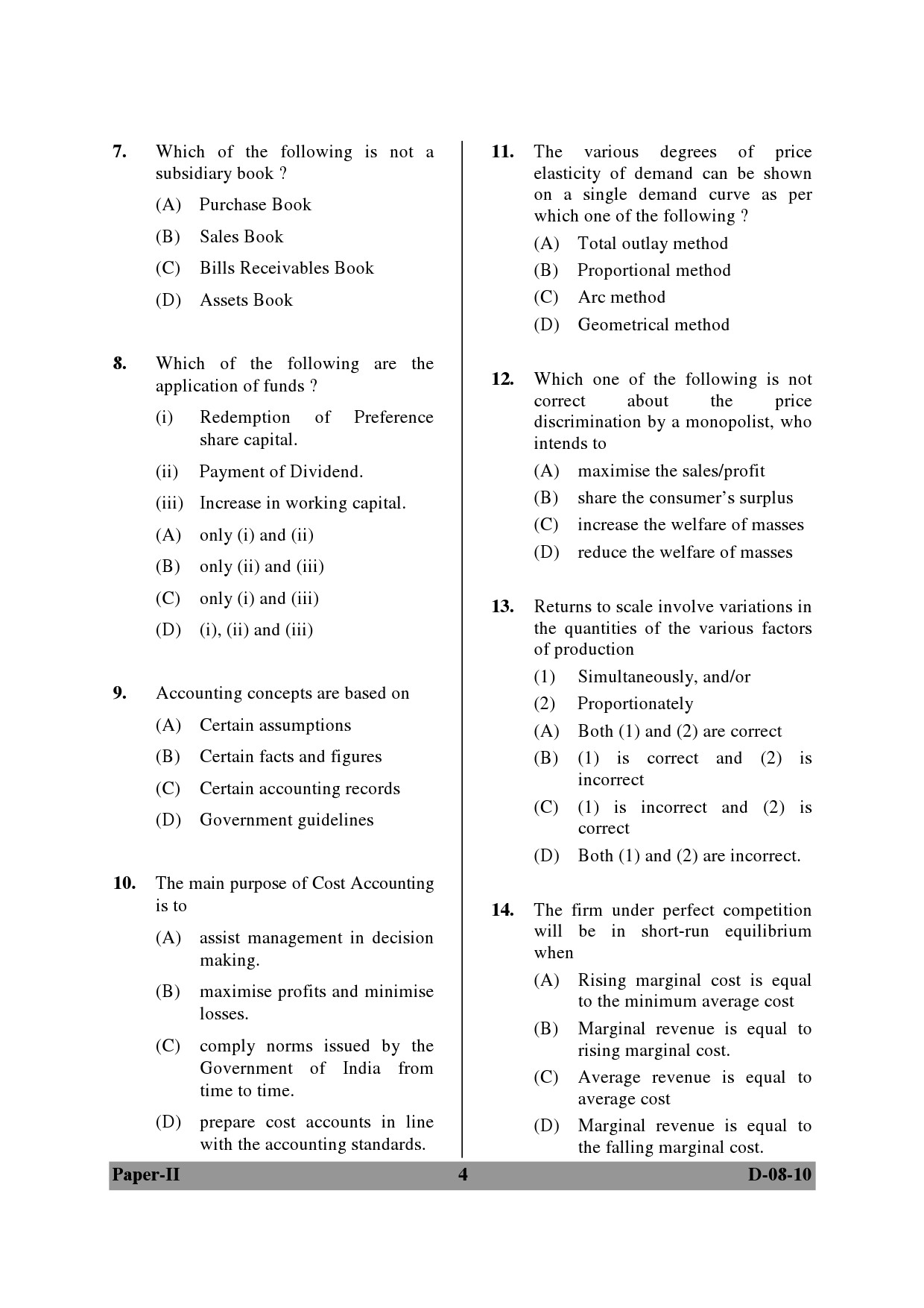 UGC NET Commerce Question Paper II December 2010 4