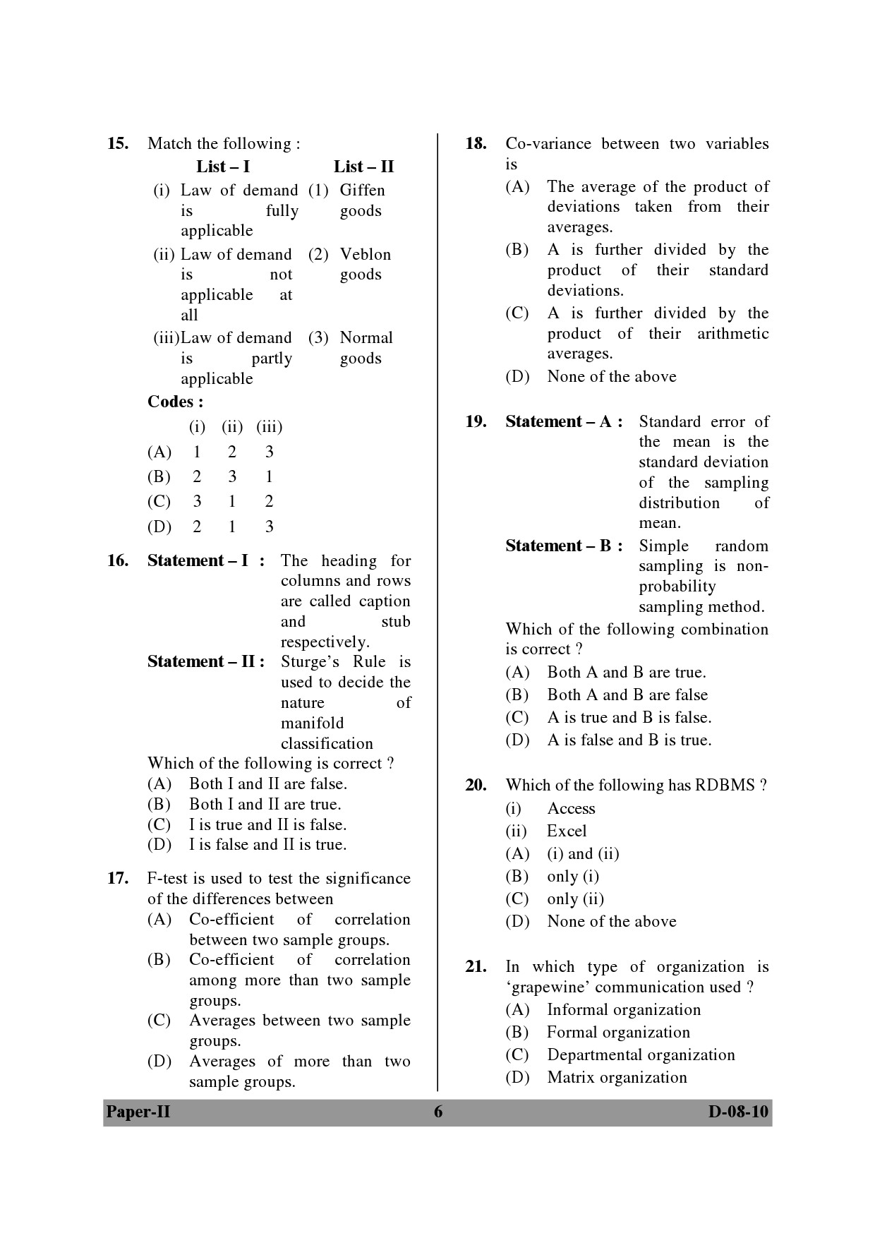 UGC NET Commerce Question Paper II December 2010 6