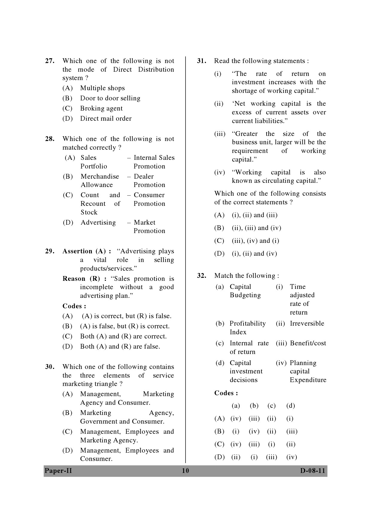 UGC NET Commerce Question Paper II December 2011 10