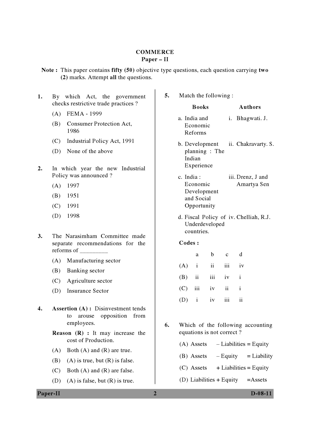 UGC NET Commerce Question Paper II December 2011 2