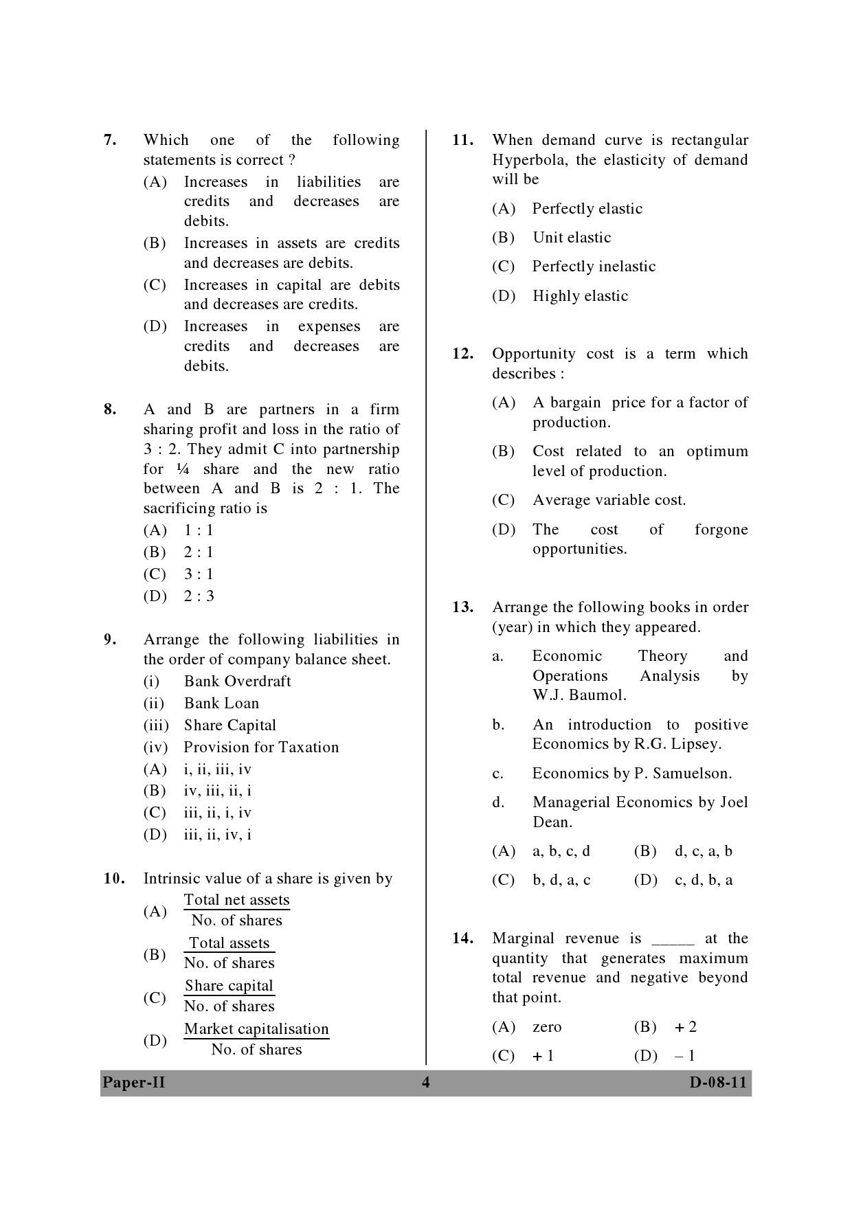 UGC NET Commerce Question Paper II December 2011 4