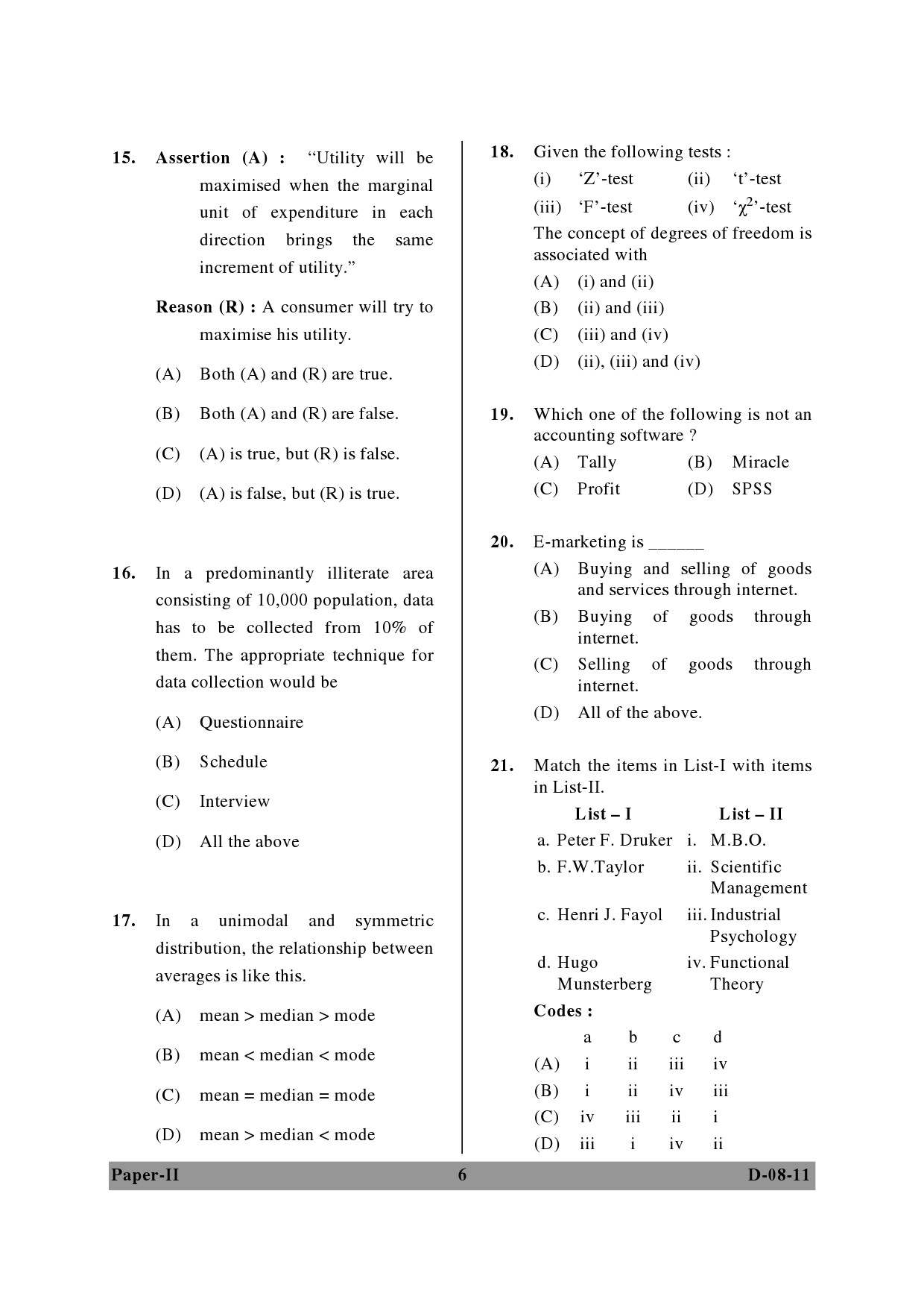 UGC NET Commerce Question Paper II December 2011 6