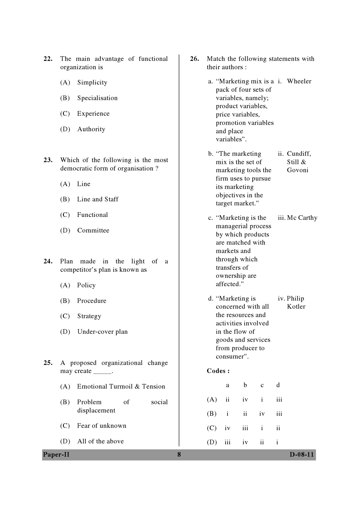 UGC NET Commerce Question Paper II December 2011 8