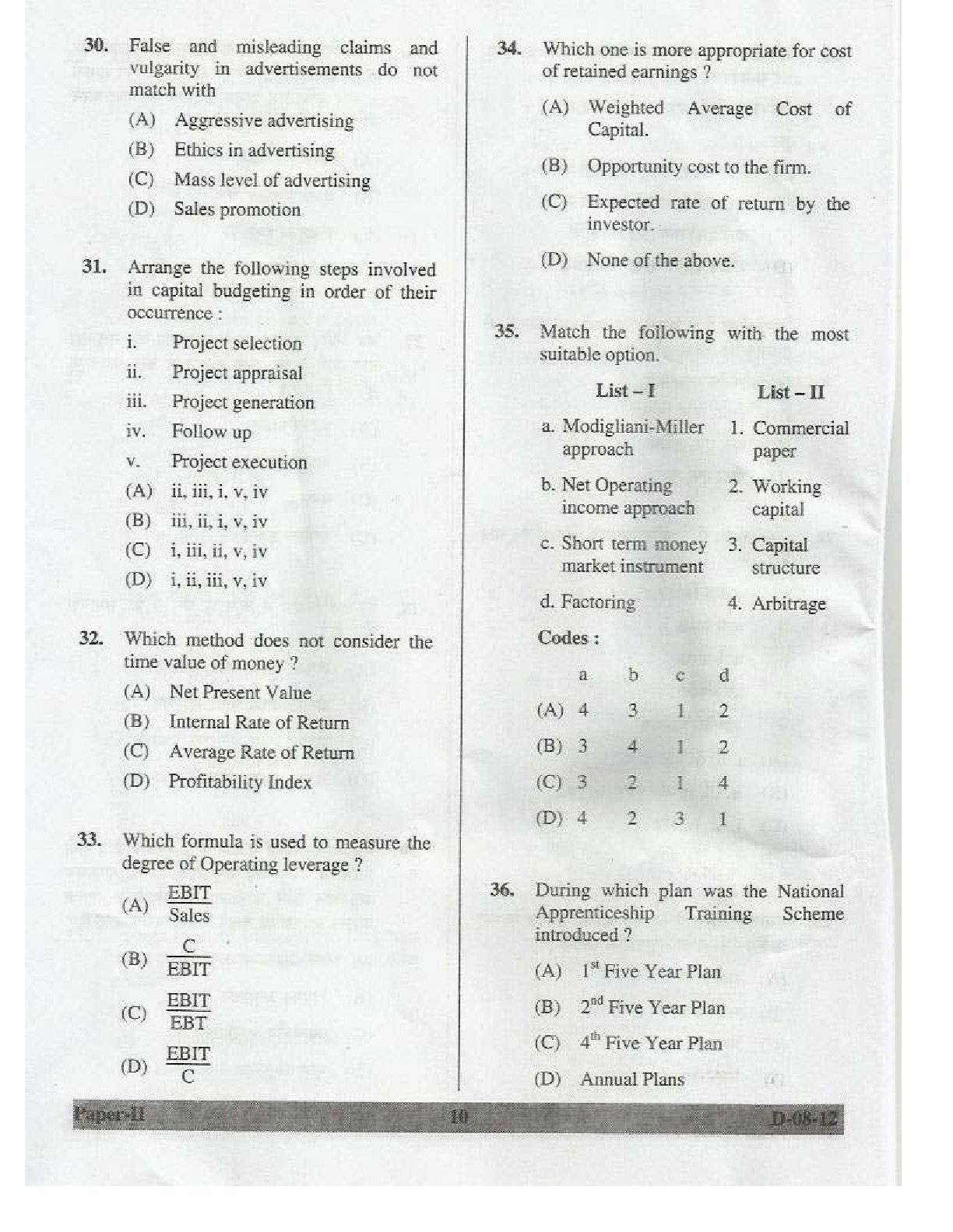 UGC NET Commerce Question Paper II December 2012 10