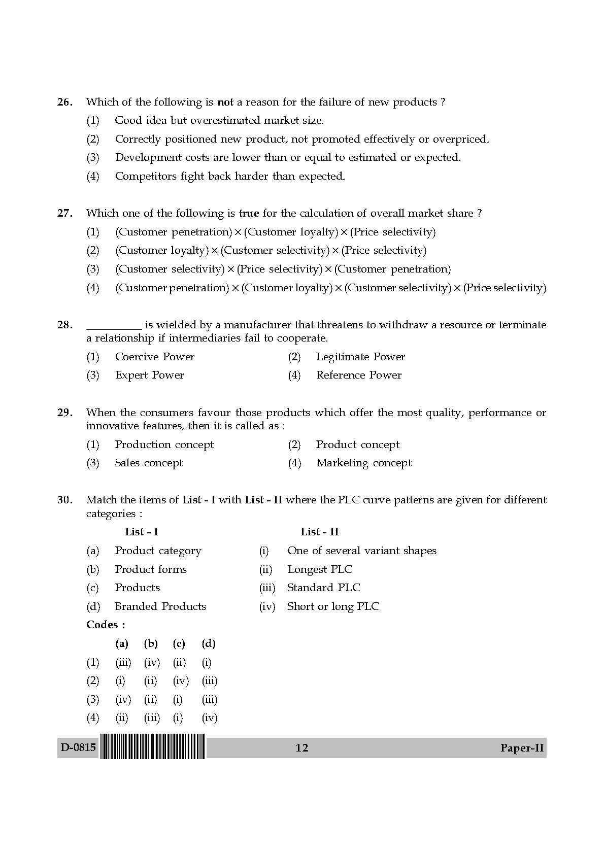 UGC NET Commerce Question Paper II December 2015 12