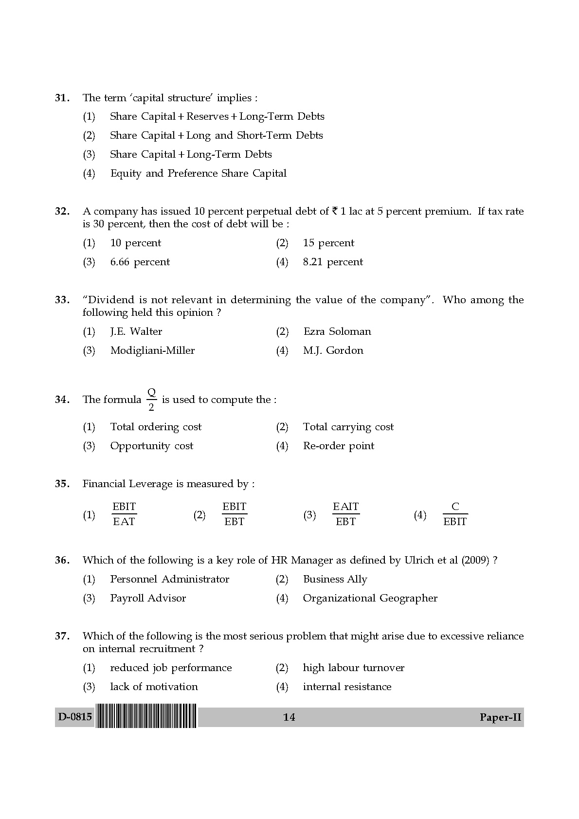 UGC NET Commerce Question Paper II December 2015 14