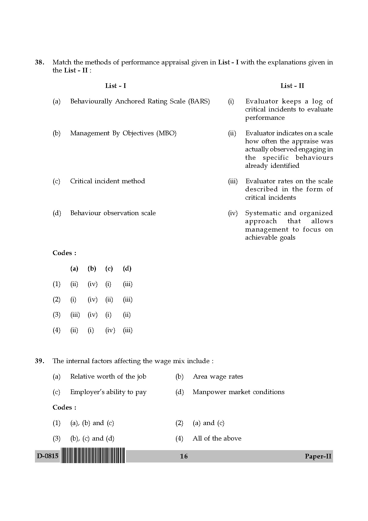 UGC NET Commerce Question Paper II December 2015 16