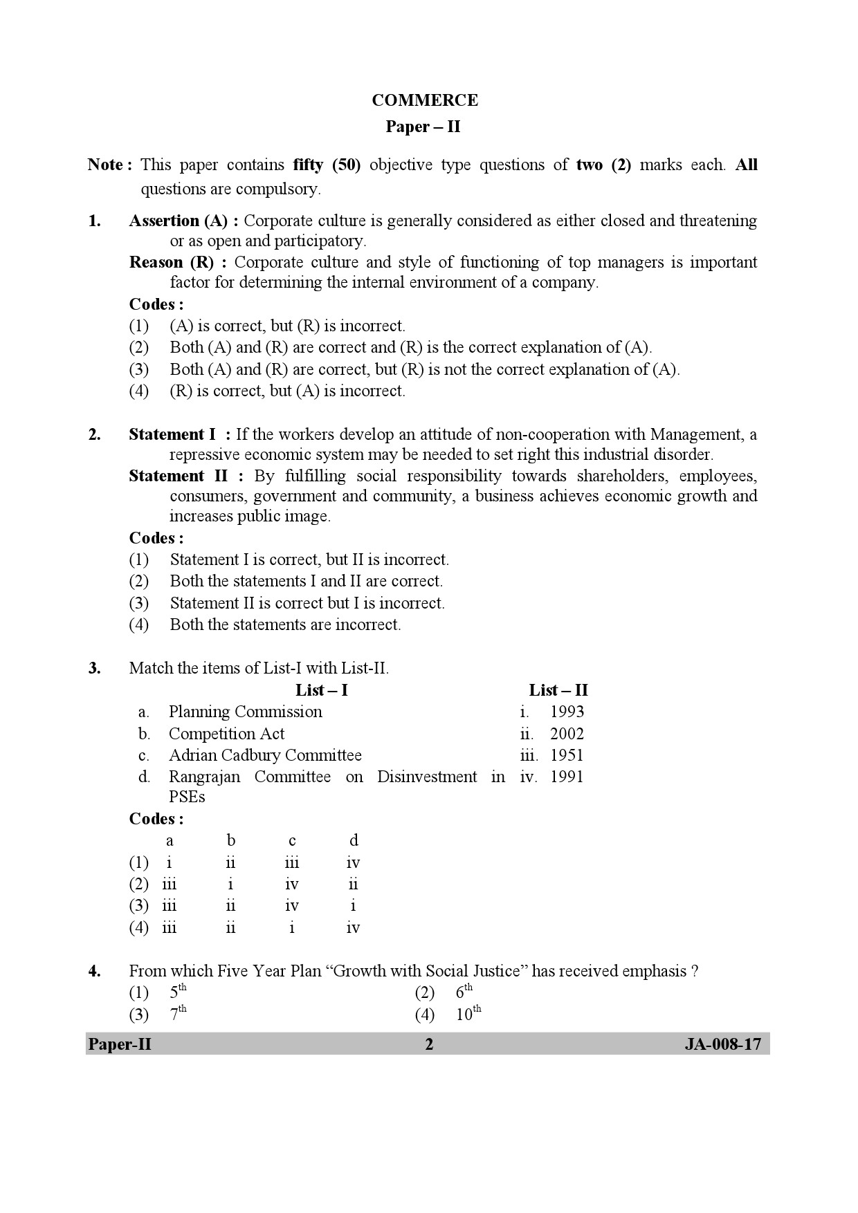 UGC NET Commerce Question Paper II January 2017 2