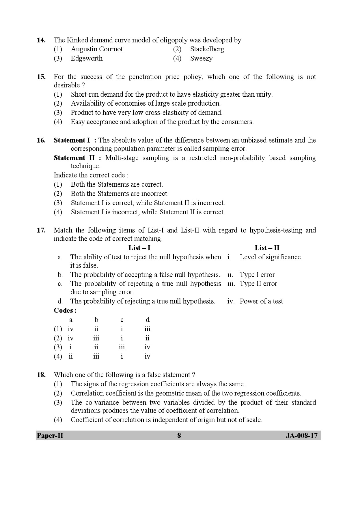 UGC NET Commerce Question Paper II January 2017 8