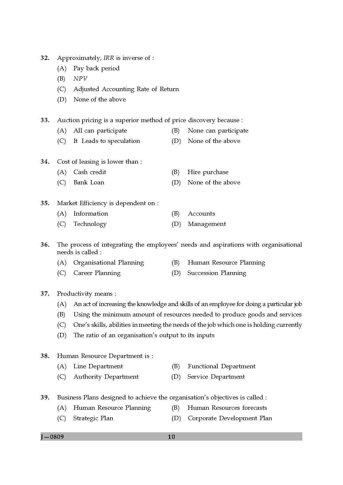 UGC NET Commerce Question Paper II June 2009 10